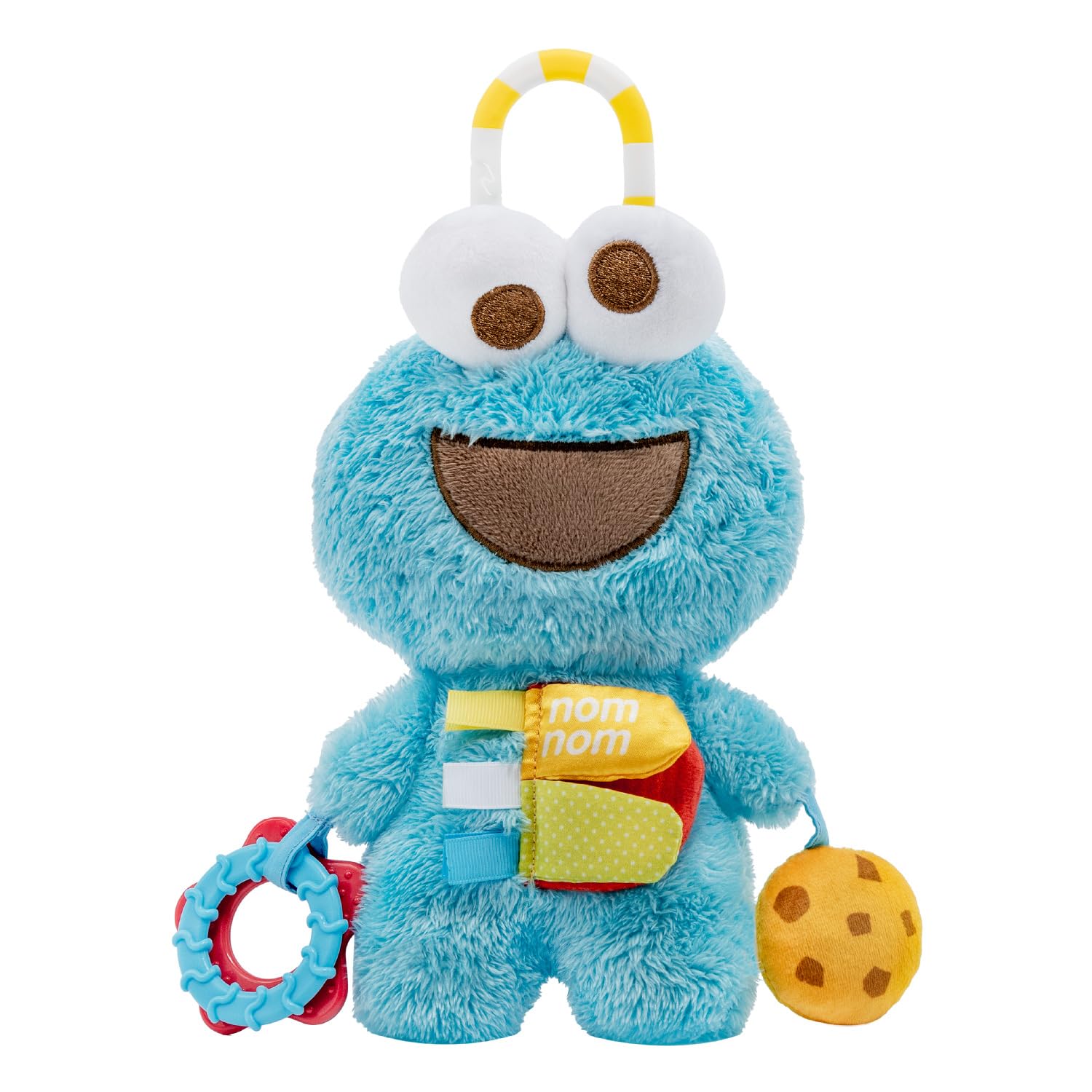 KIDS PREFERRED Sesame Street Cookie Monster Baby Toy with Teething Rings, Crinkle Sounds & Travel Clip - Interactive Learning Toy for Infants 6-12 Months | Perfect for Stroller, Car Seat & Playtime