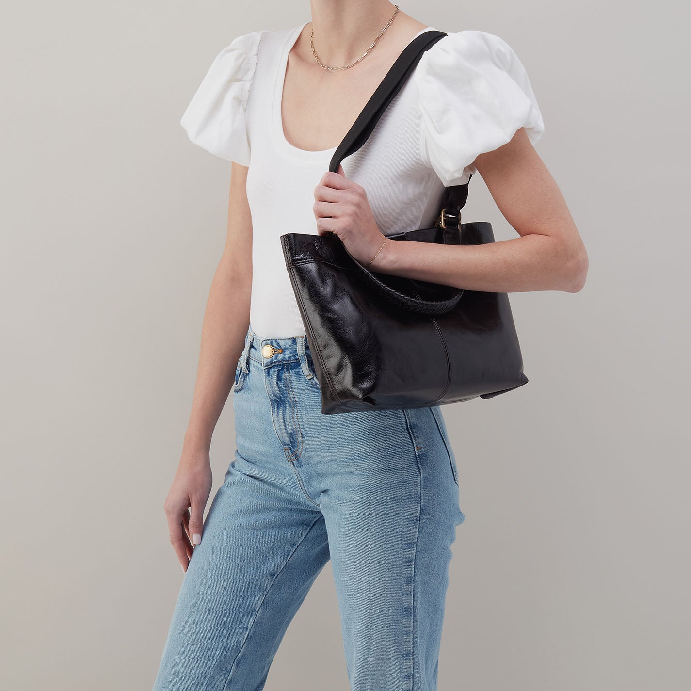 Premium Romy Medium Leather Tote Bag for Women - Stylish Black Polished Leather Handbag - Perfect for Work, Travel & Everyday Use