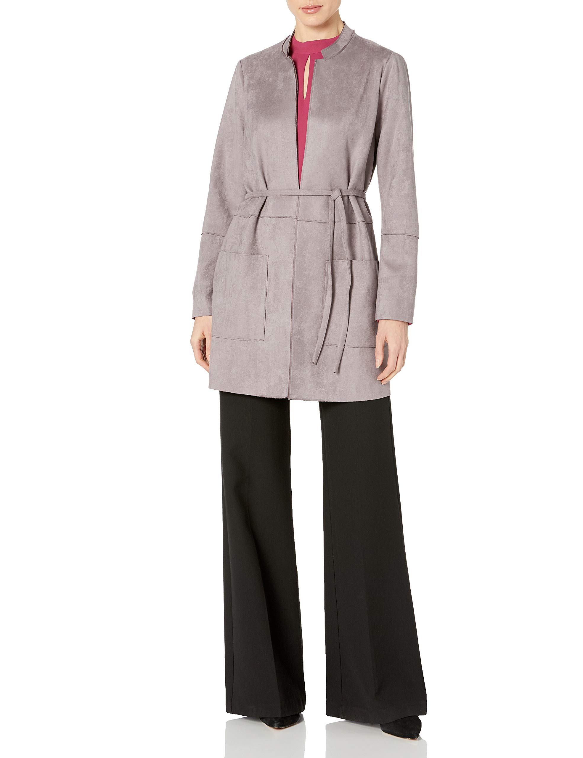 Nine West Women's Stand Collar Scuba Suede Jacket with Tie Waist Detail - Stylish Outerwear for Work, Date Night & Fall Fashion