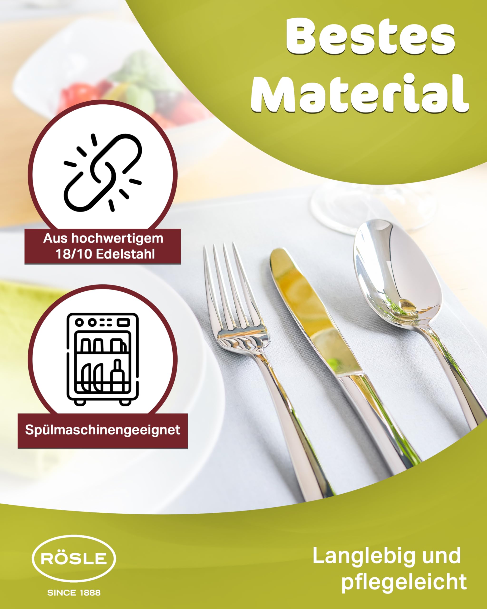 Premium Rosle 5-Piece Stainless Steel Cutlery Set - Knife Fork Spoon Set for Dining, Kitchen & Camping - Mirror Polished Silver Flatware for Restaurants, Home & Outdoor Use