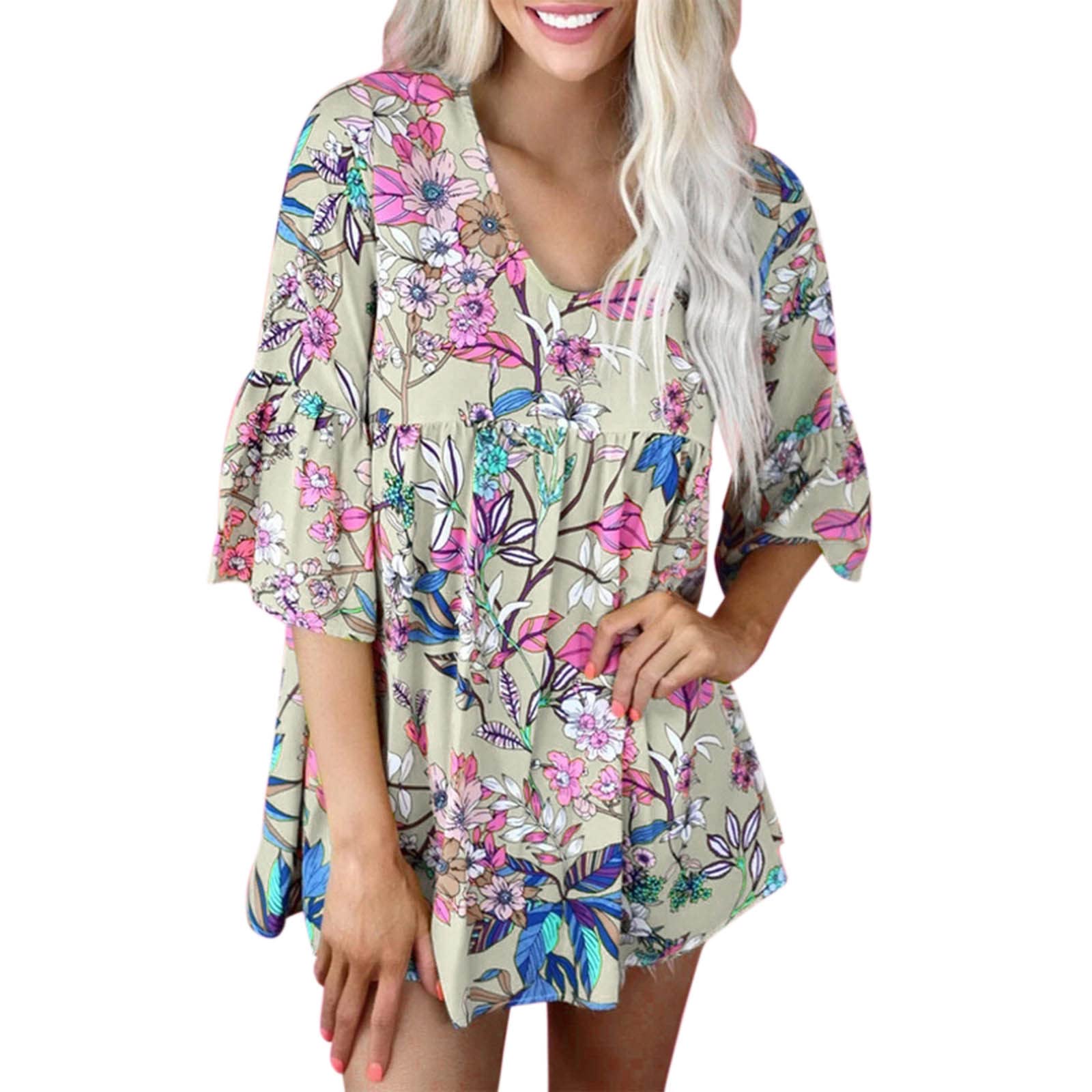 Women's Floral Print Crew Neck Short Sleeve T-Shirt - Soft Cotton Casual Summer Top for Everyday Wear | Perfect for Beach Outings, Weekend Brunch & Vacation Essentials