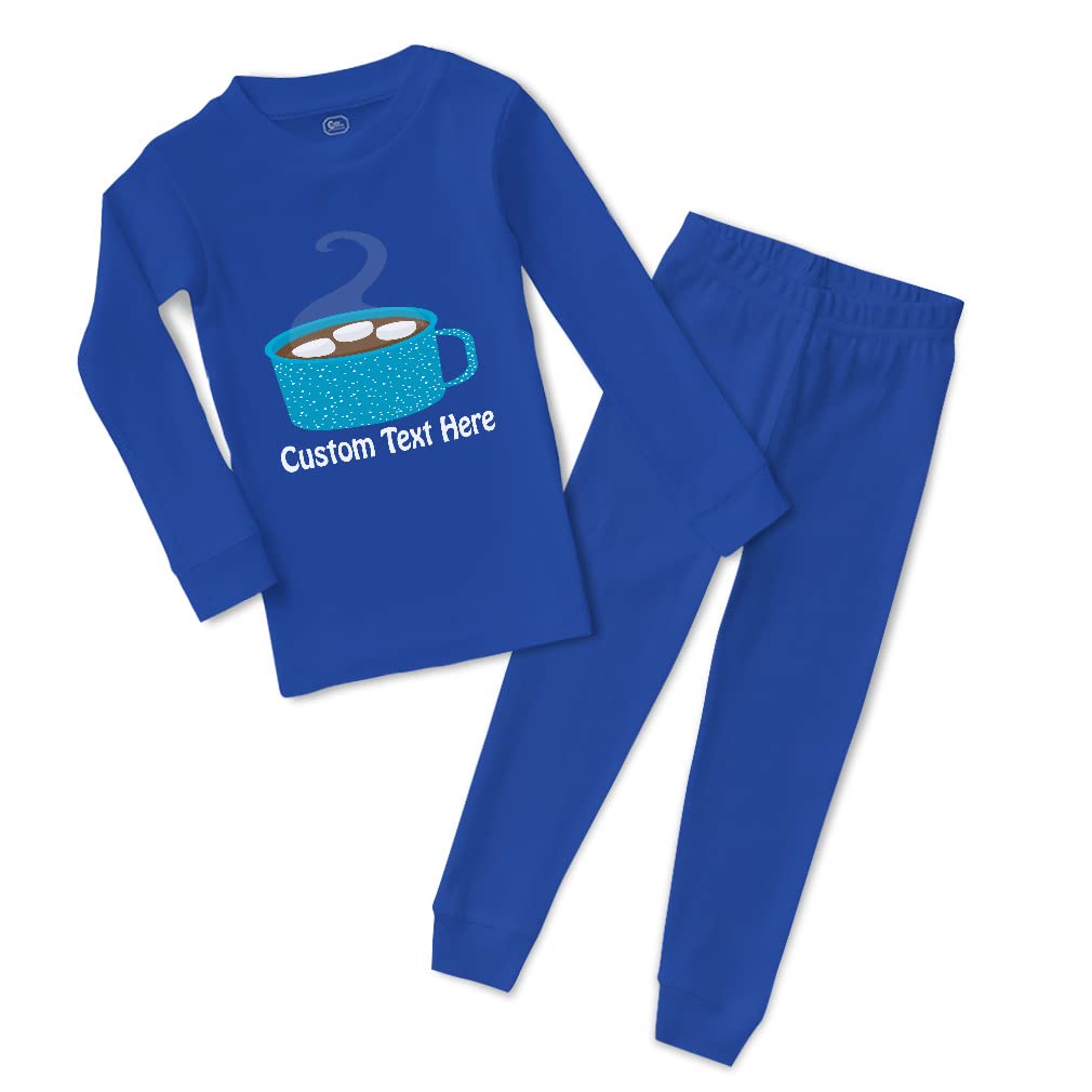 Custom Boys & Girls Cotton Toddler Pajama Set - Soft Snug Fit Camping Themed Sleepwear with Hot Chocolate & Blue Design - Perfect for Bedtime, Sleepovers & Cozy Winter Nights
