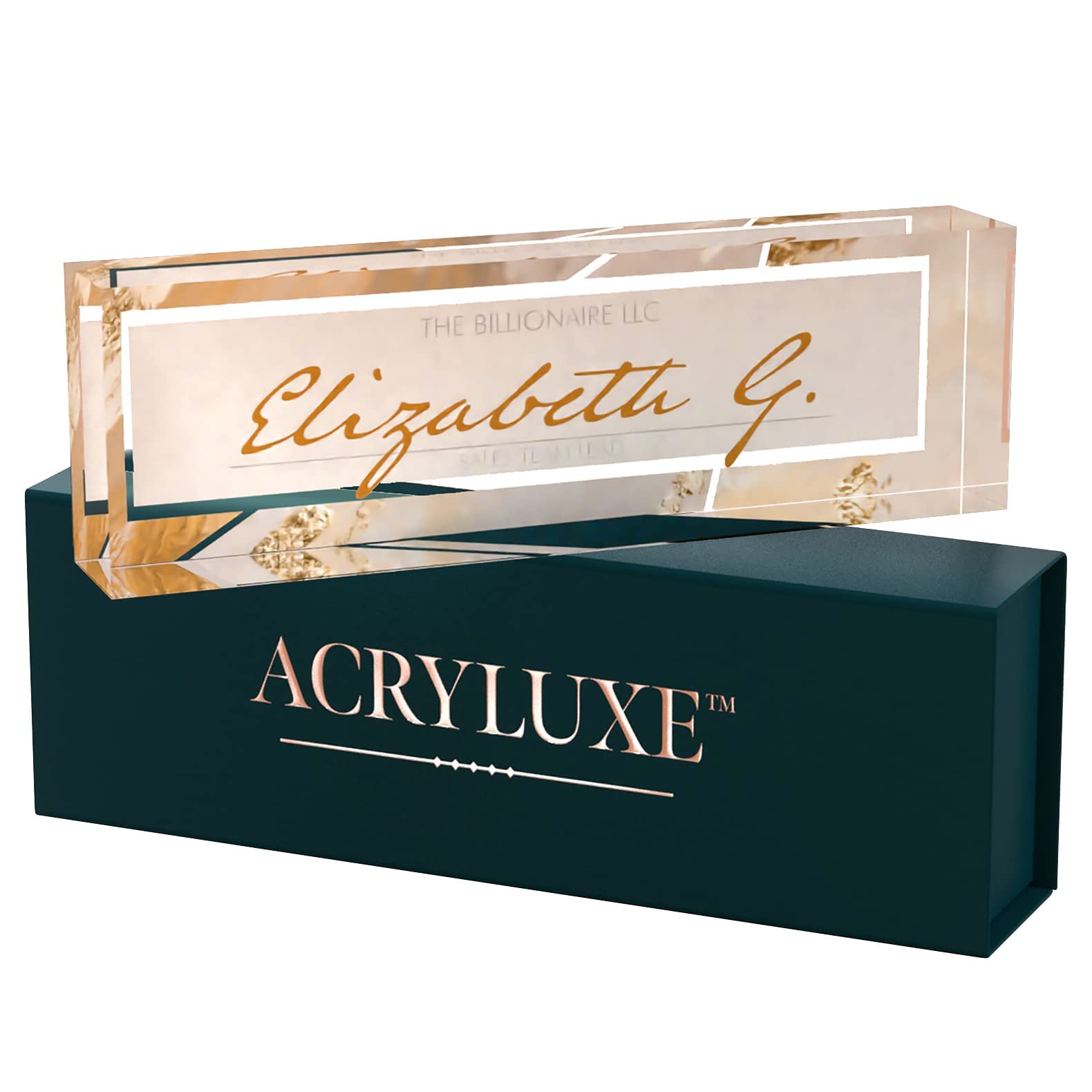 Personalized Desk Name Plate - Custom Engraved Acrylic Nameplate for Office (2.5x8 Inches) | Crystal Clear Thick Acrylic with Gift Box | Professional Office Decor & Desk Accessory | Perfect for Corporate Gifts, Executive Desks, and Reception Areas | Made in USA by ACRYLUXE