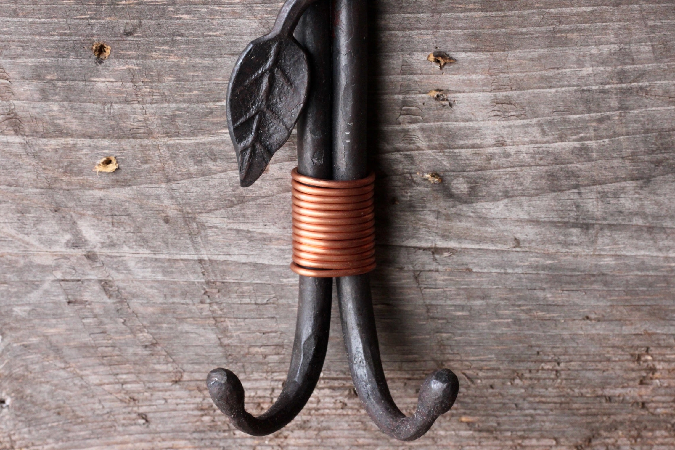 Stainless Steel & Copper Double Wall Hook with Leaf and Vine Design - Perfect for Hanging Coats, Hats, and Decor in Living Rooms, Bedrooms, or Entryways