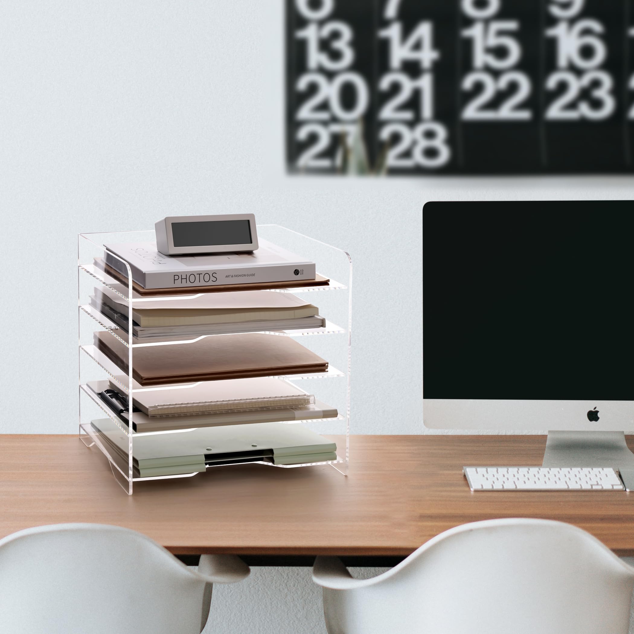 5-Tier Clear Acrylic Desk File Organizer with Handle - Letter Tray Paper Document Holder for Office, Home & Classroom - Perfect for Organizing Mail, Bills, Schoolwork & Office Supplies