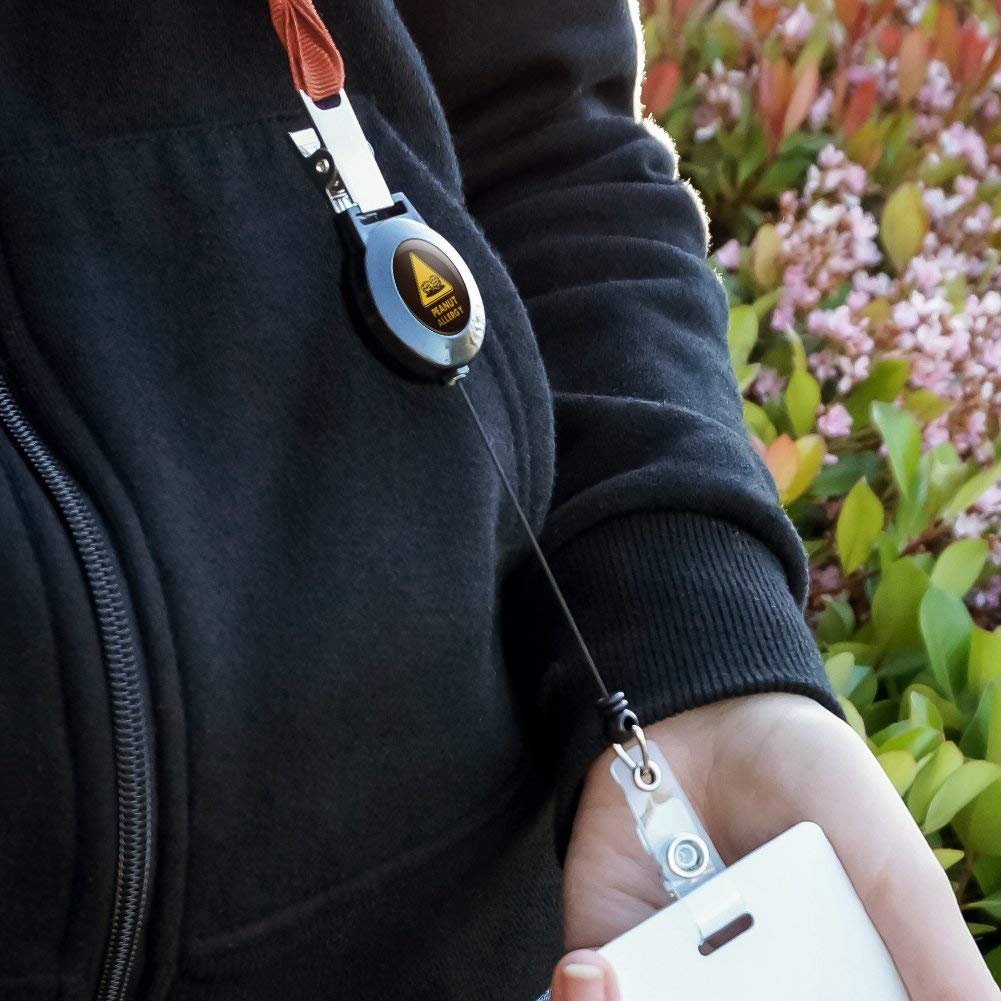 Peanut Allergy Warning Lanyard with Retractable Reel & ID Badge Holder - Essential Safety Accessory for Schools, Workplaces and Public Events