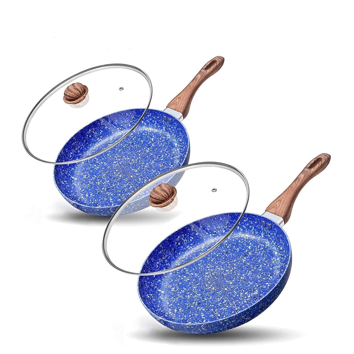 MICHELANGELO 11 & 12 Inch Nonstick Stone Frying Pan Set with Lid - PFOA-Free Granite Coating Skillet for Healthy Cooking | Perfect for Omelets, Stir-Fry & Family Meals
