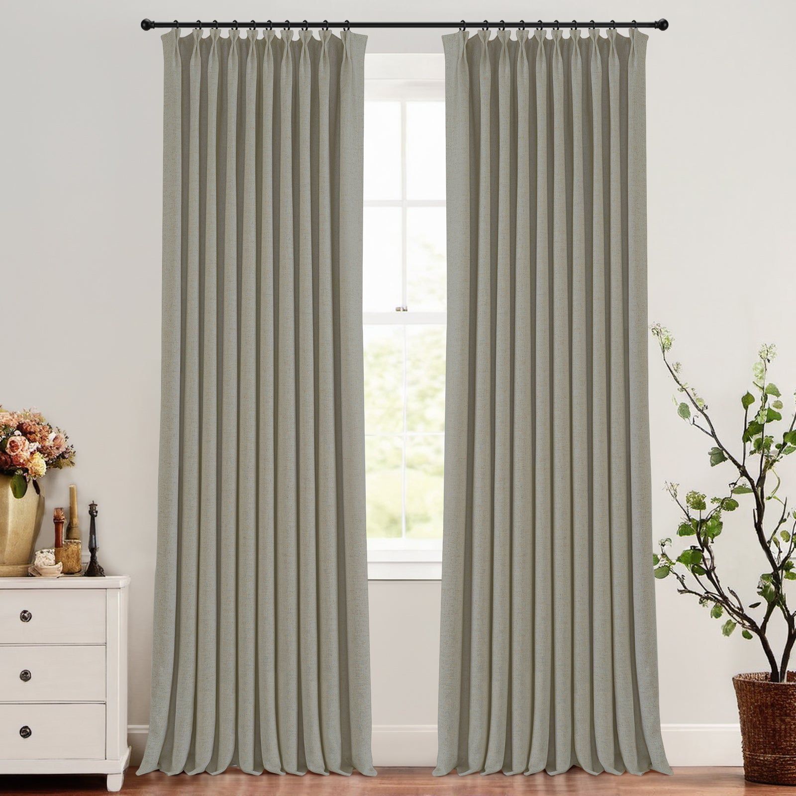 Blackout Curtains for Bedroom - Ron Cotton Thermal Insulated Drapes with Pleated Design, Noise Reducing & Light Blocking for Better Sleep - Modern Custom Window Treatments for Living Room & Nursery