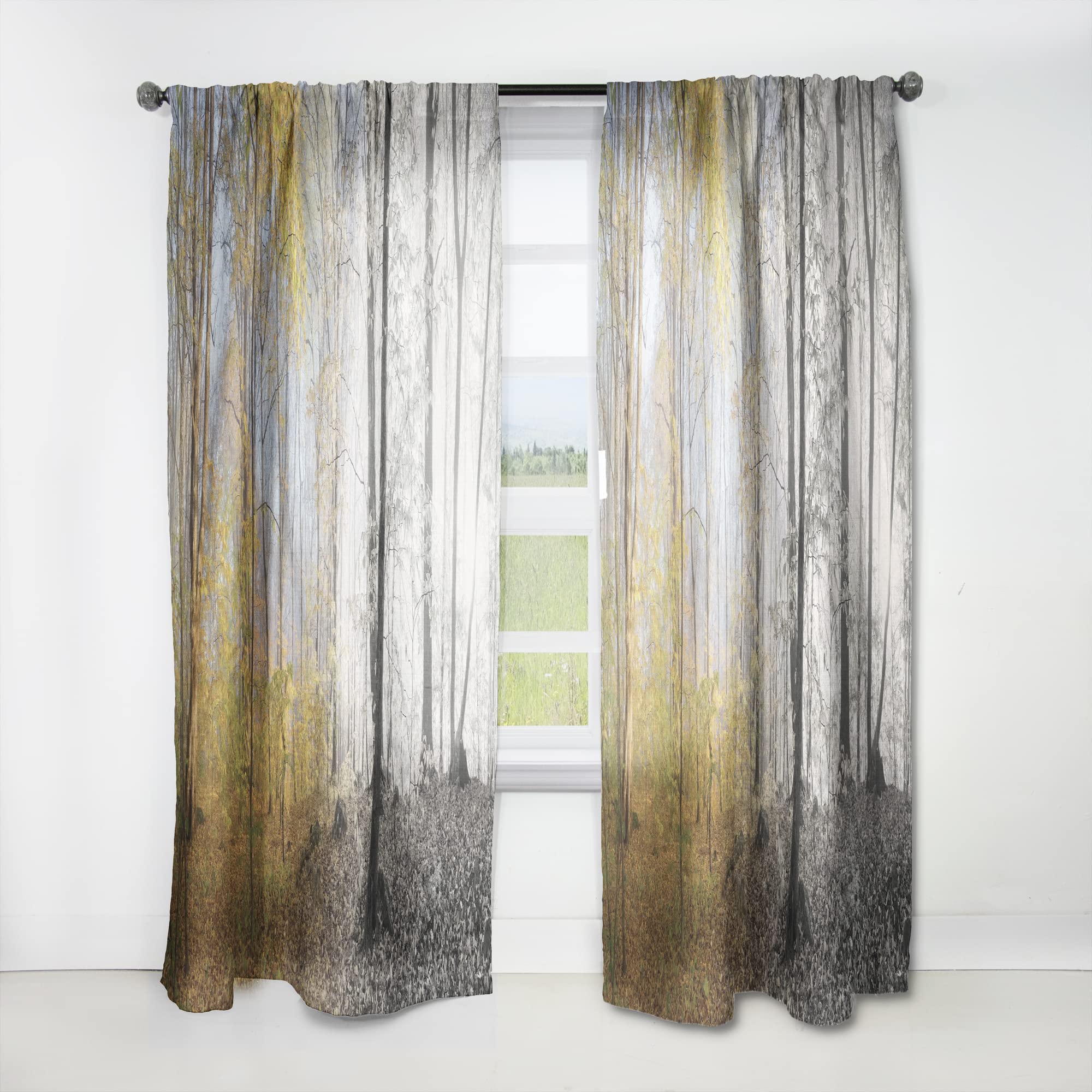 DesignQ Thermal Insulated Curtains - 'Yellow Morning in Forest Panorama' Single Panel 52x120 - Blackout Drapes for Bedroom & Living Room - Perfect for Energy Efficiency, Privacy & Home Decor
