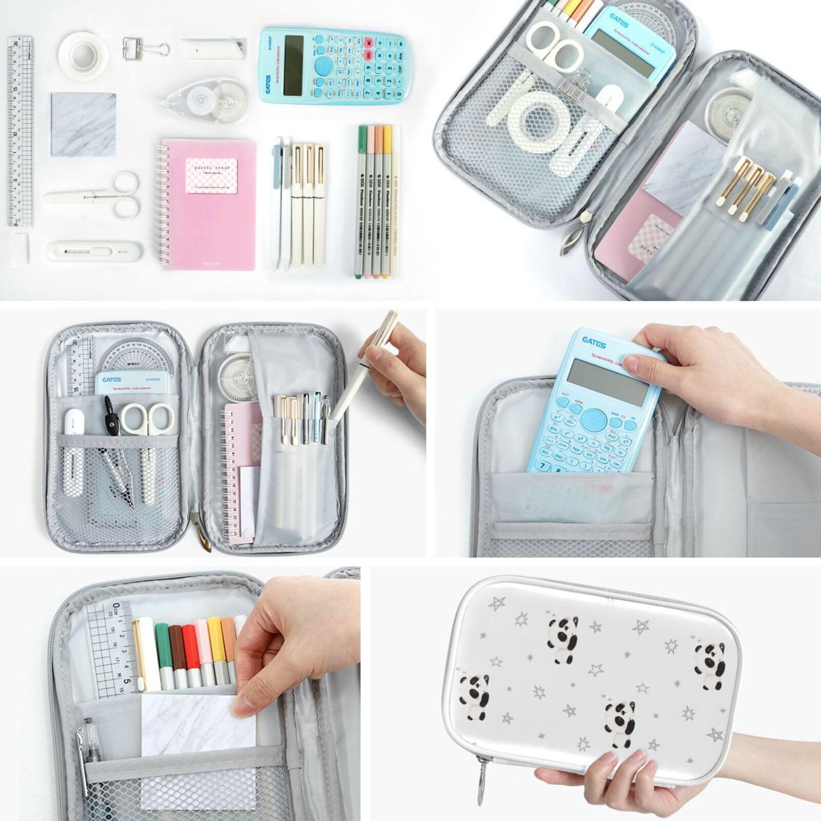 Cute Panda Pencil Case with Zipper for School & Office Supplies - Stationery & Makeup Organizer
