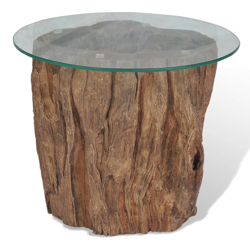 Modern Round Coffee Table - Teak & Glass Center Table 19.7