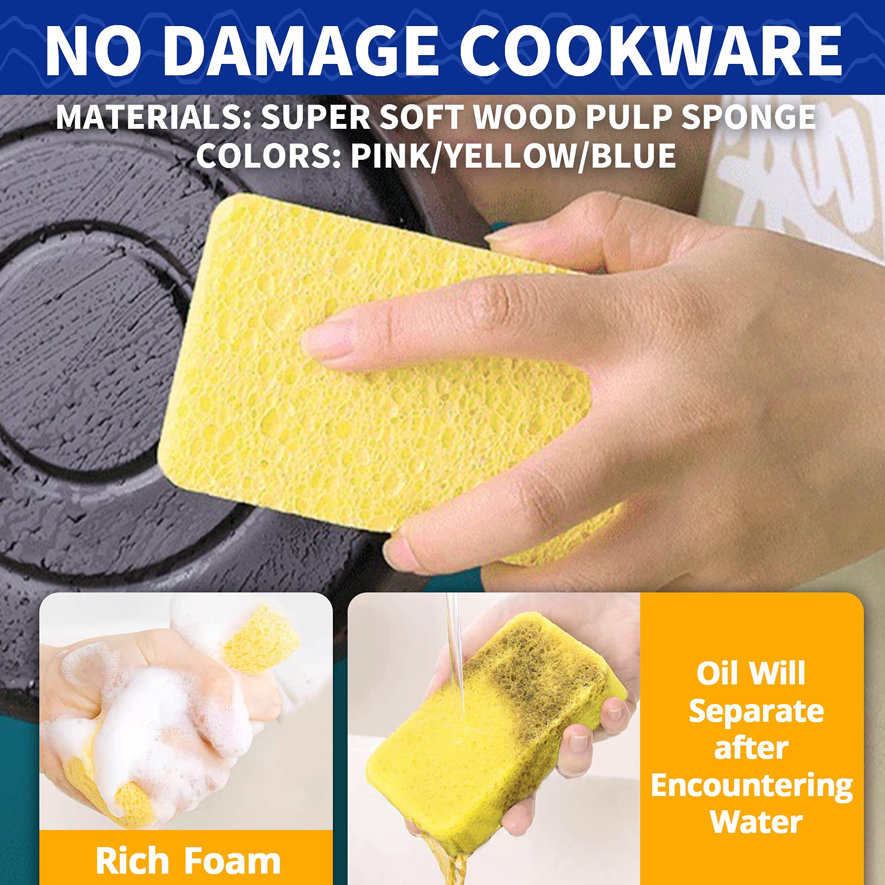 CELOX 24 Pack Large Kitchen Sponges - Super Absorbent Eco-Friendly Cellulose Dish Sponges for Cleaning Dishes, Countertops & More (4.5