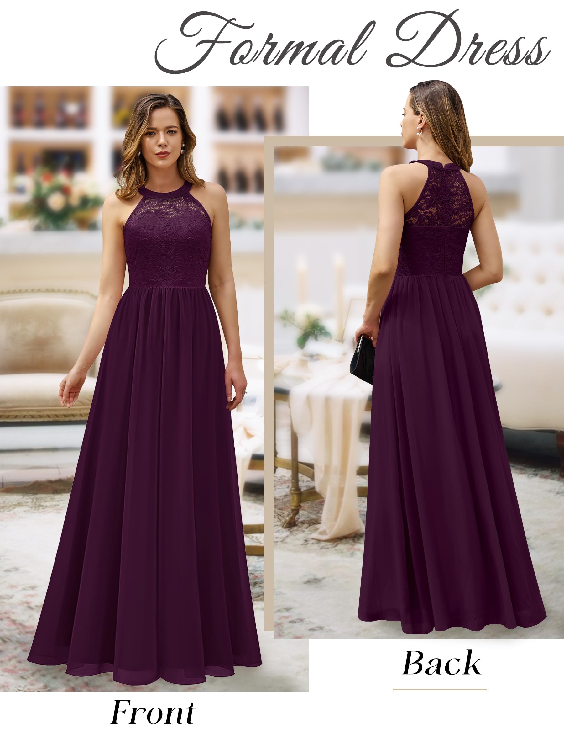 Wedtrend Women's Formal Prom Dress - Elegant Halter Neck Long Gown with Floral Lace for Bridesmaid, Evening Party, Wedding Guest & Special Occasions
