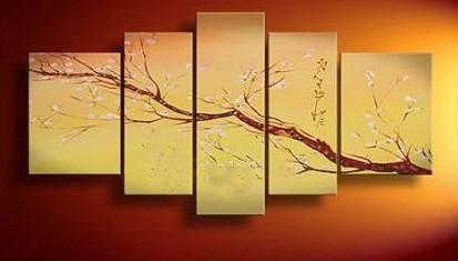 Abstract Plum Tree Flower Painting - Large Canvas Wall Art for Bedroom Decor, Modern Acrylic Artwork, Home & Office Decoration