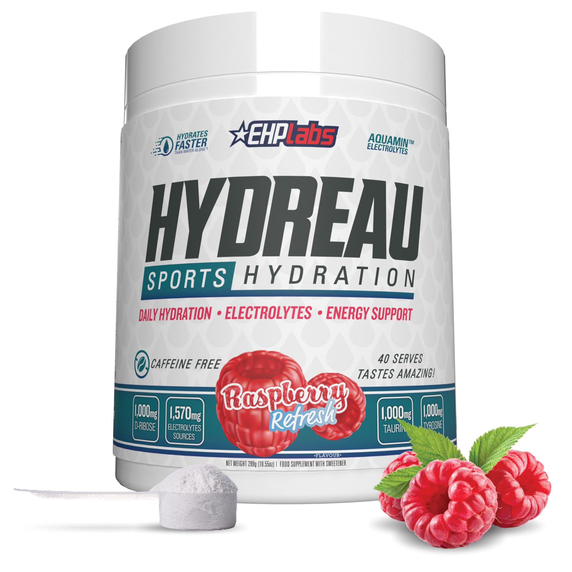 EHP Labs Hydreau Hydration Support Powder - 40 Servings | Electrolyte & Vitamin Supplement for Hydration & Recovery | Perfect for Workouts, Travel & Daily Hydration Needs