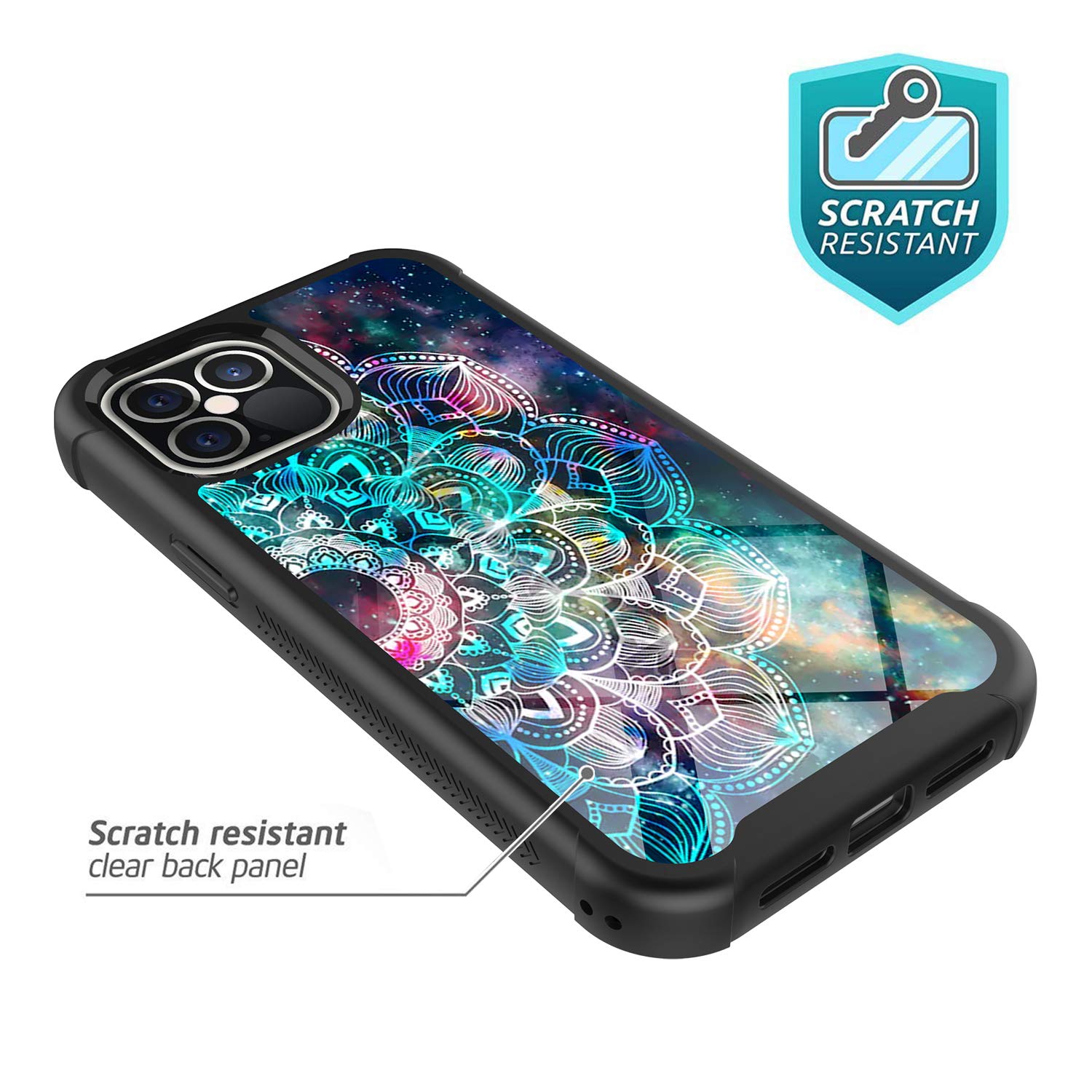 iPhone 12 Pro Max Case 6.7 Inch - Rosebono Hybrid IMD Design, Anti-Scratch Fashion Silicone Cover with Cute Galaxy Mandala Pattern - Perfect for Daily Protection & Style Enhancement