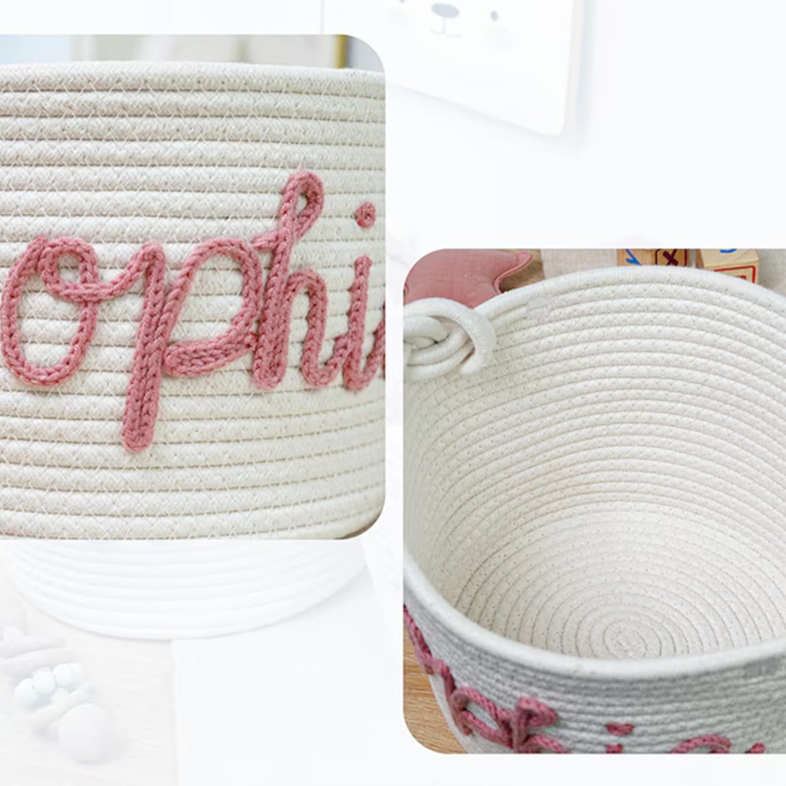 Personalized Baby Name Basket - Custom Cotton Rope Baby Shower Gift, Diaper Caddy & Nursery Organizer for Newborn Essentials | Perfect for Baby Showers, Nursery Storage & Gift Giving (Style C)