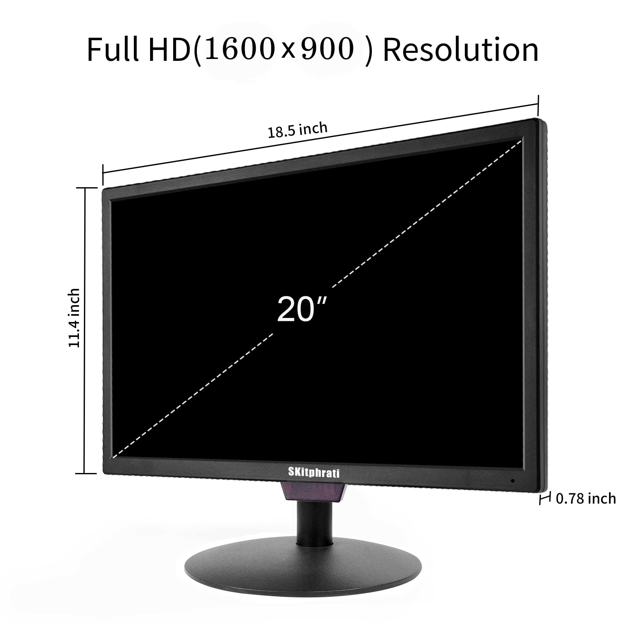 20 Inch LED PC Monitor - 1600x900 Resolution with HDMI/VGA/BNC/AV Ports & Built-in Speakers, VESA Mount Compatible for Desktop, Laptop & Computer - Perfect for Home Office, Gaming & Multimedia Entertainment
