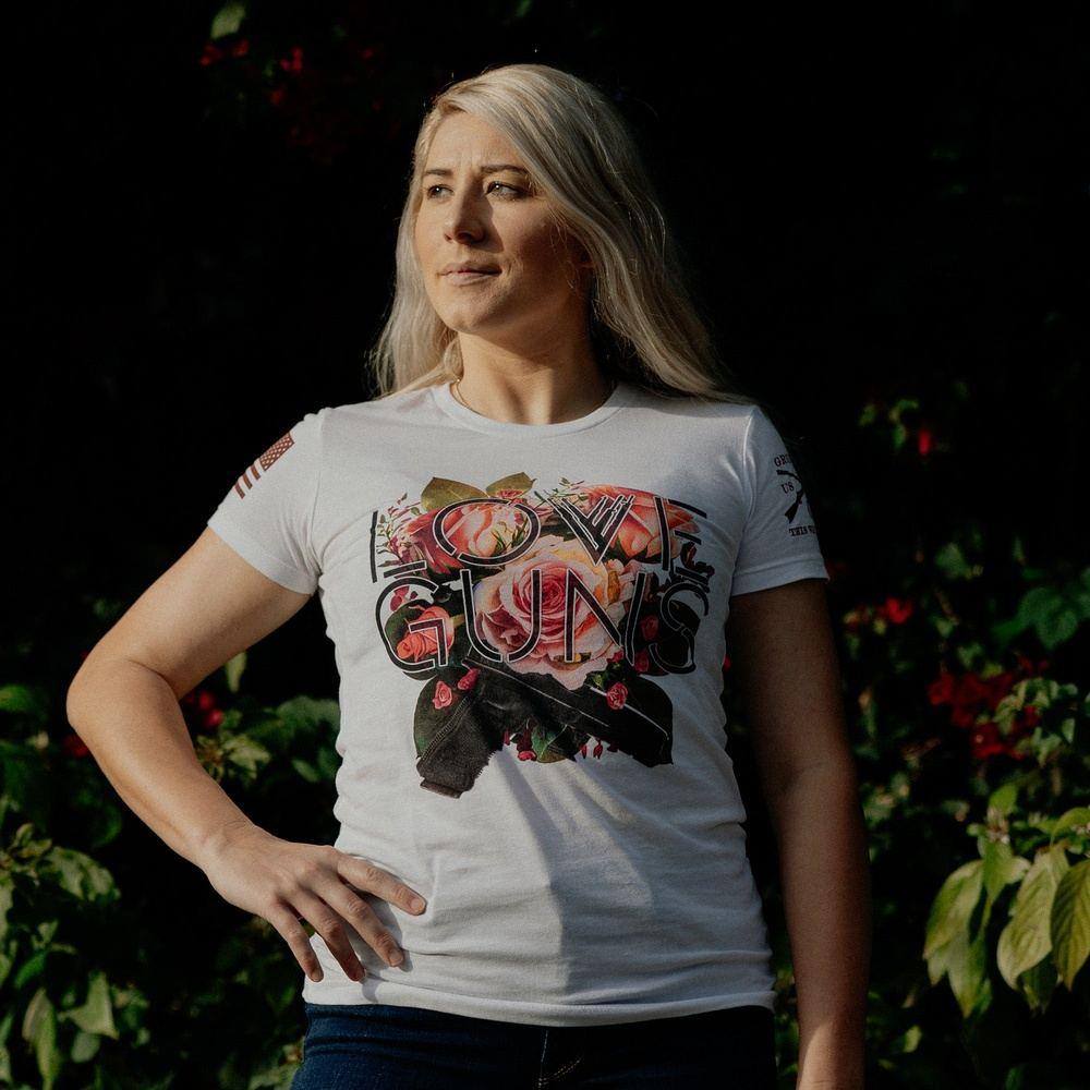 Women's Love Guns Slim Fit T-Shirt - White | Trendy Graphic Tee for Casual Wear & Street Style