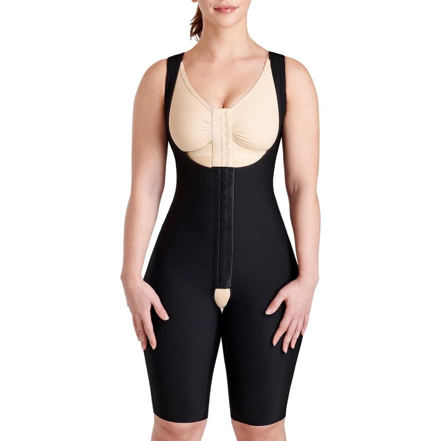 MARENA Women's Short Length Curves Bodysuit with Hidden Support Panels - Perfect for Yoga, Workouts & Everyday Comfort