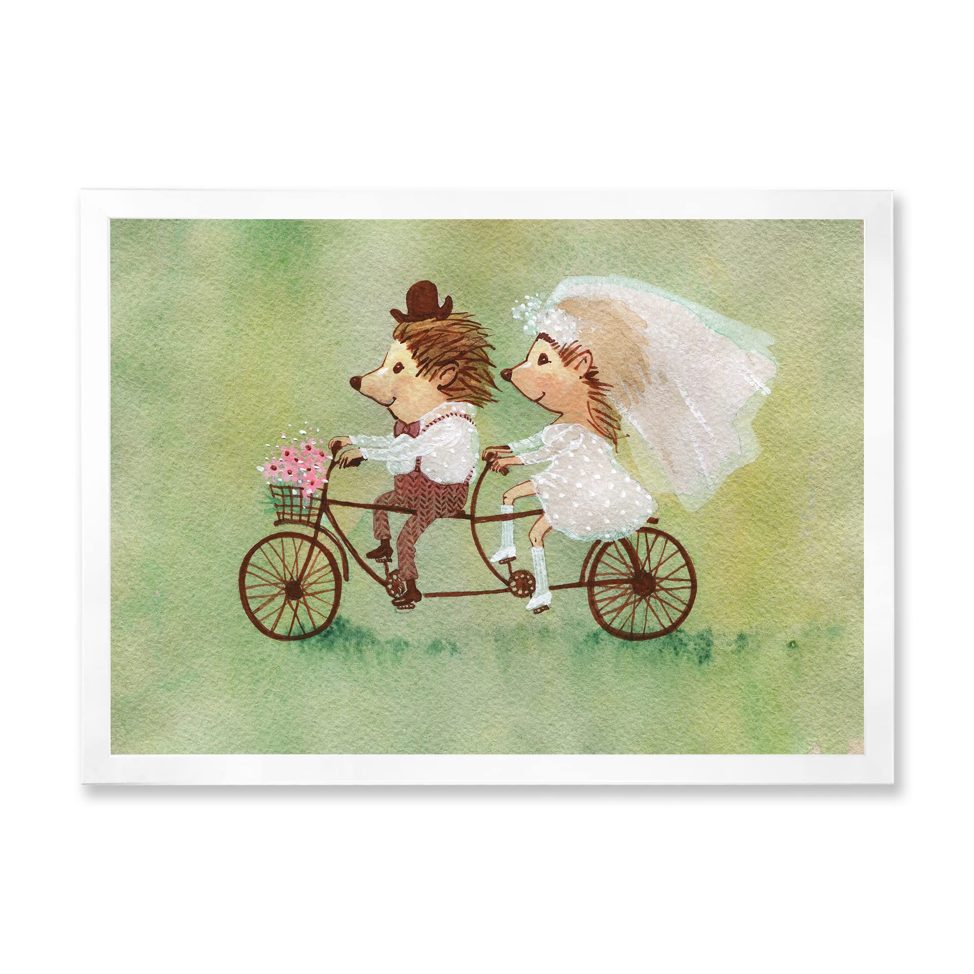 DesignQ Hedgehog Couple Riding Bike - Traditional Framed Wall Art Decor for Living Room, Bedroom & Office