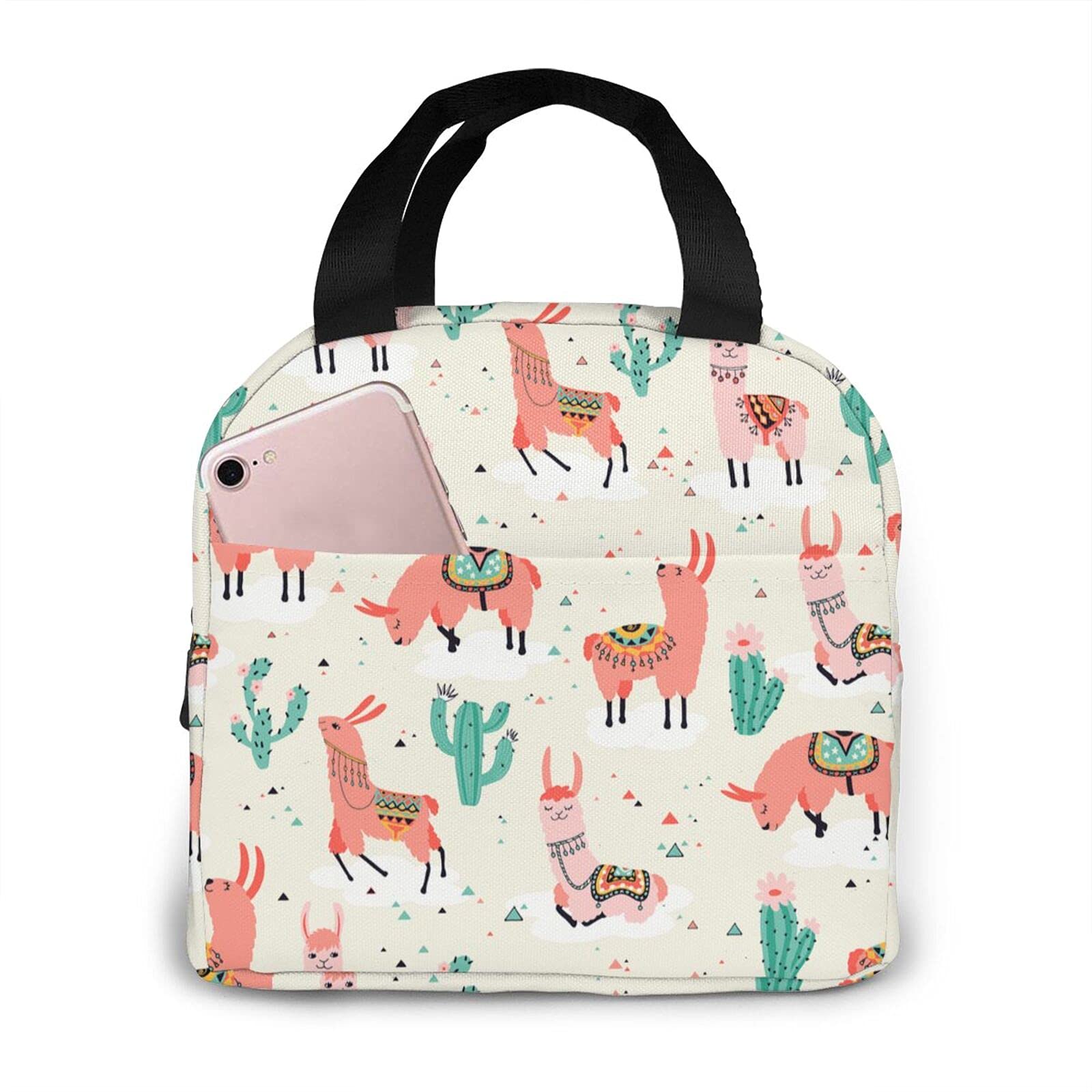 Insulated Reusable Lunch Box Tote Bag - Thermal Bento Bag for Women, Men, Adults, Kids - Alpacas & Cactus Design - Perfect for Office, Work, School, Picnic, Travel & Outdoor Activities
