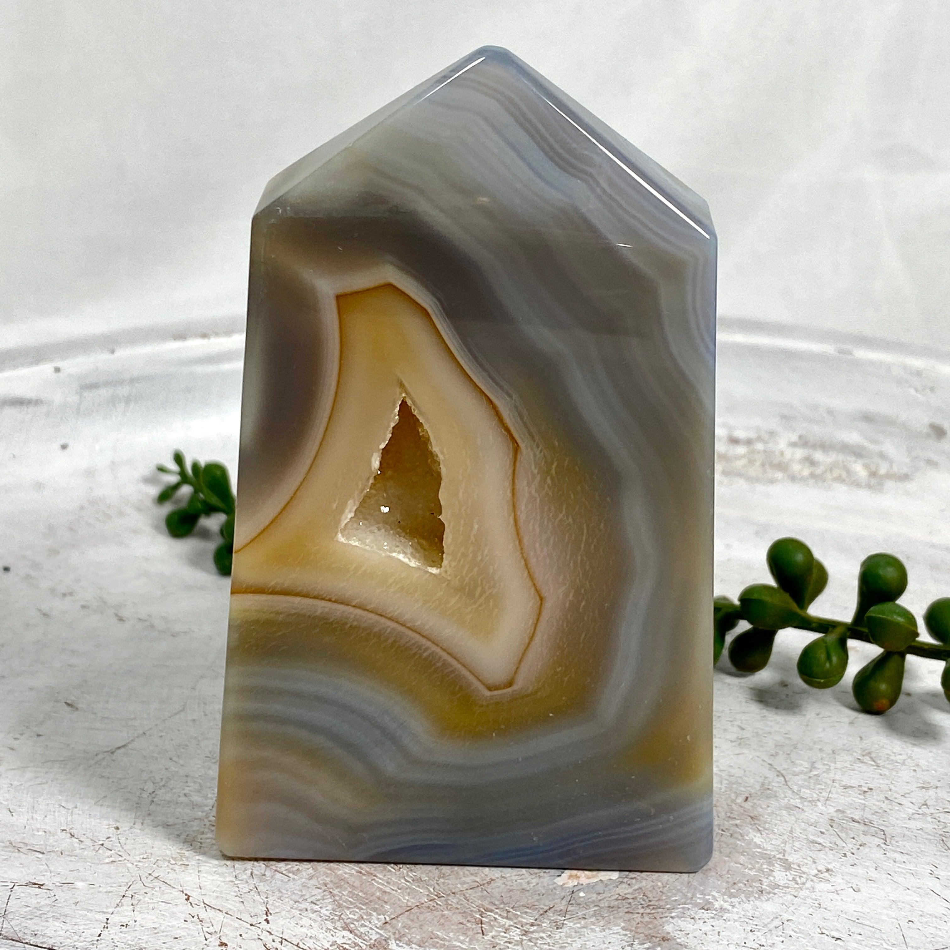 Natural Agate Slab Point ASP 04 - Premium Healing Crystal for Meditation, Home Decor & Energy Work - Perfect for Yoga Spaces, Office Desks & Gift Giving