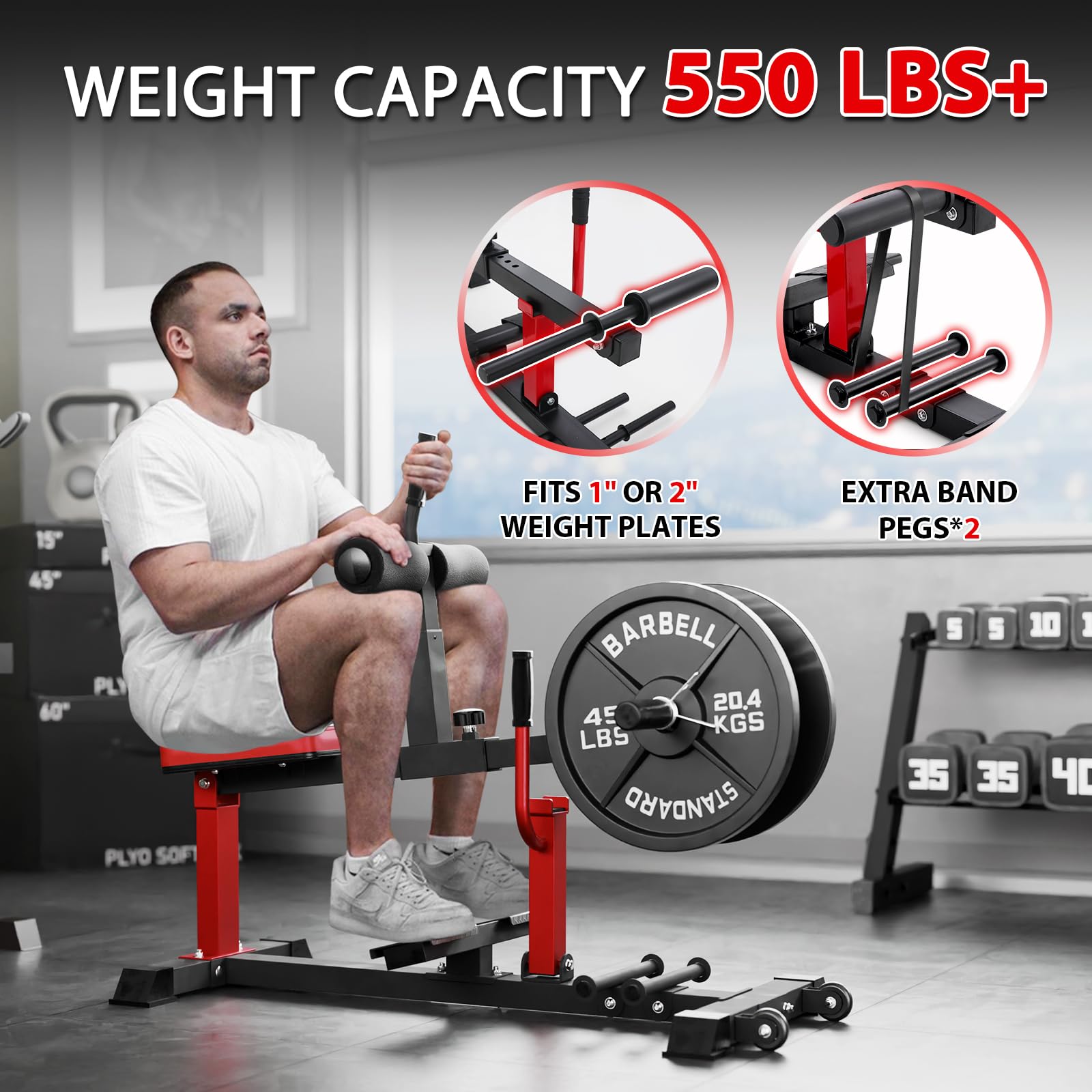 GMWD Adjustable Seated Calf Raise Machine with Resistance Band Pegs - Leg Workout Equipment for Home Gym | Strength Training & Muscle Building for Athletes