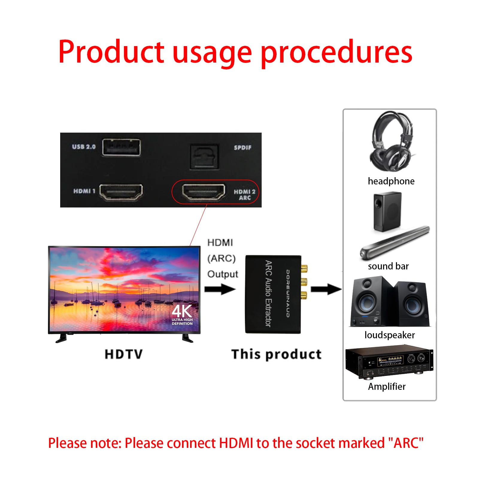 HDMI ARC Audio Converter 192KHz - Digital to Analog Audio Adapter with Optical/Coaxial/RCA/3.5mm Output for TV, Soundbar, Home Theater System | Perfect for Gaming, Movie Nights & Music Listening