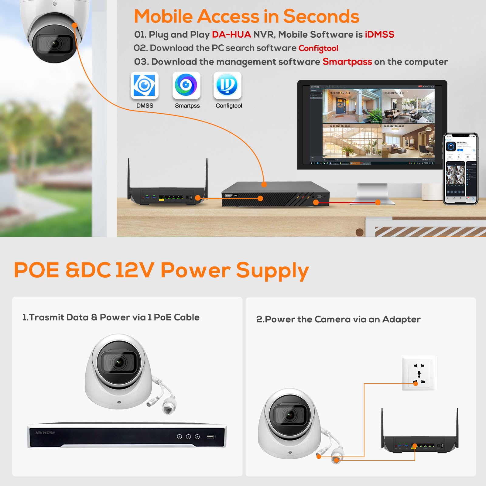 VIKYLIN 4K 8MP Starlight PoE IP Security Camera with Built-in Mic & 256GB SD Card Slot - 2.8mm Lens, 98ft Night Vision, IP67 Weatherproof - Indoor/Outdoor Surveillance for Home, Office & Business Security (Works with DMSS/SmartPss Lite)