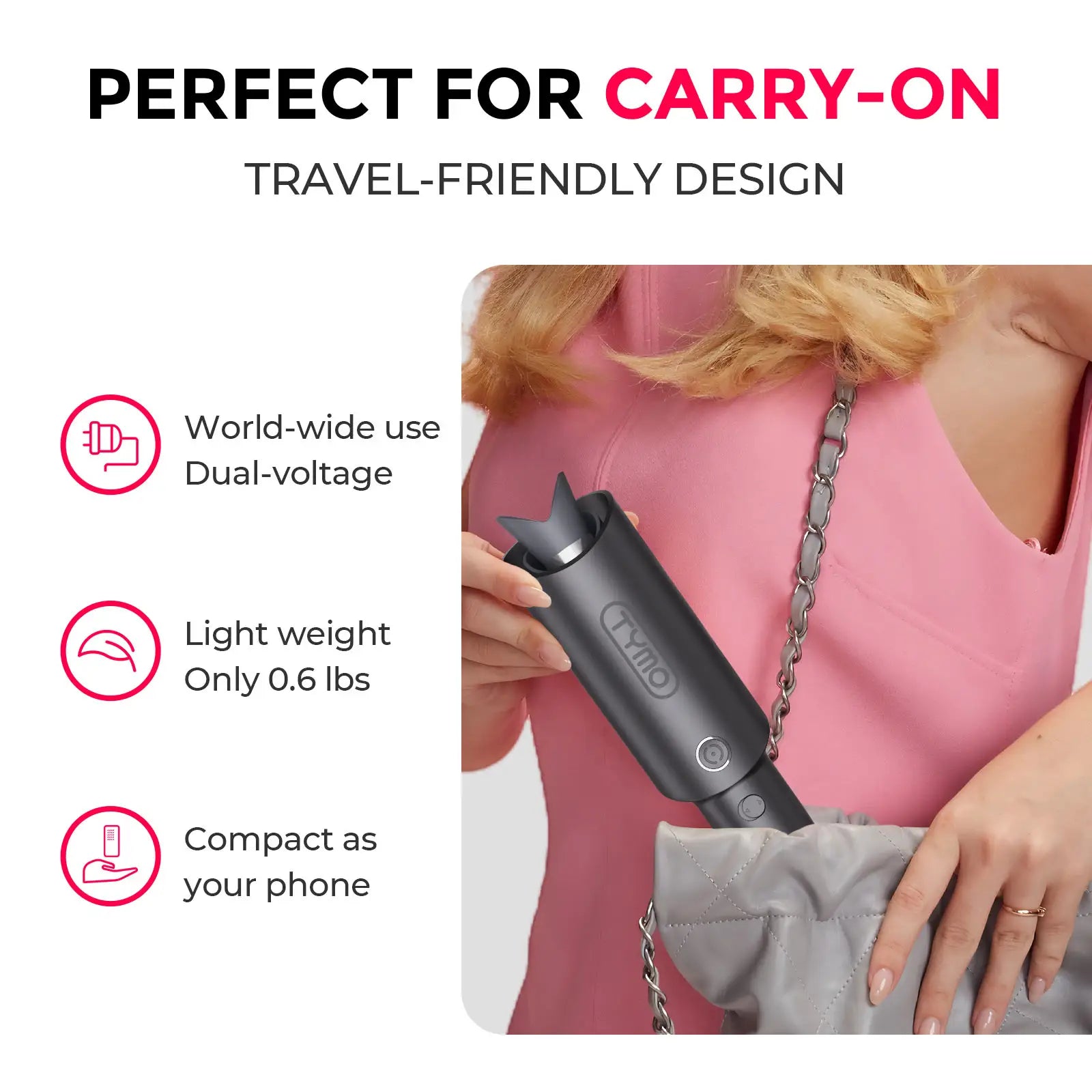 TYMO CURLPRO Grey Hair Styling Iron - Professional Ceramic Curling Wand for Long, Short & Medium Hair - Perfect for Home & Salon Use