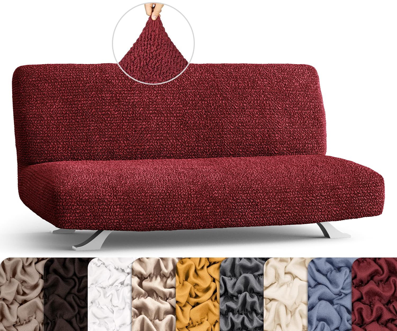 PAULATO BY GA.I.CO. Stretch Futon Cover - Armless Sofa Bed Slipcover Without Armrest - Soft Microfiber Fabric - 1-Piece Form Fit for Kids & Pets - Burgundy - Perfect for Living Room, Dorm, or Guest Room