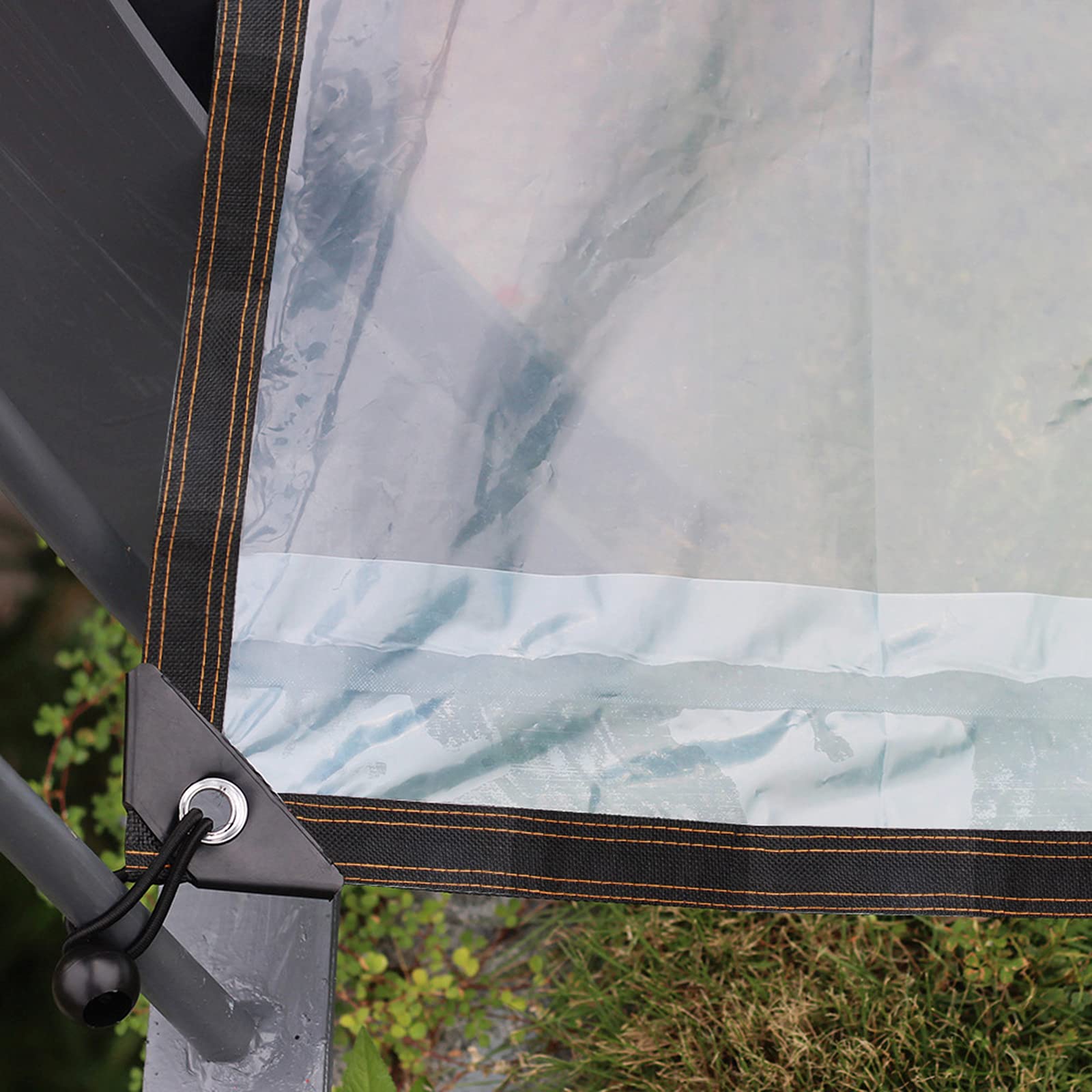 6.5 x 5ft Clear Vinyl Tarpaulin with Grommets & Bungee Cords - Waterproof Transparent Tarp for Plant Cover, Patio, Garden, Camping & Outdoor Protection - UV Resistant Polyethylene Shelter for Shed, Greenhouse & Insulation