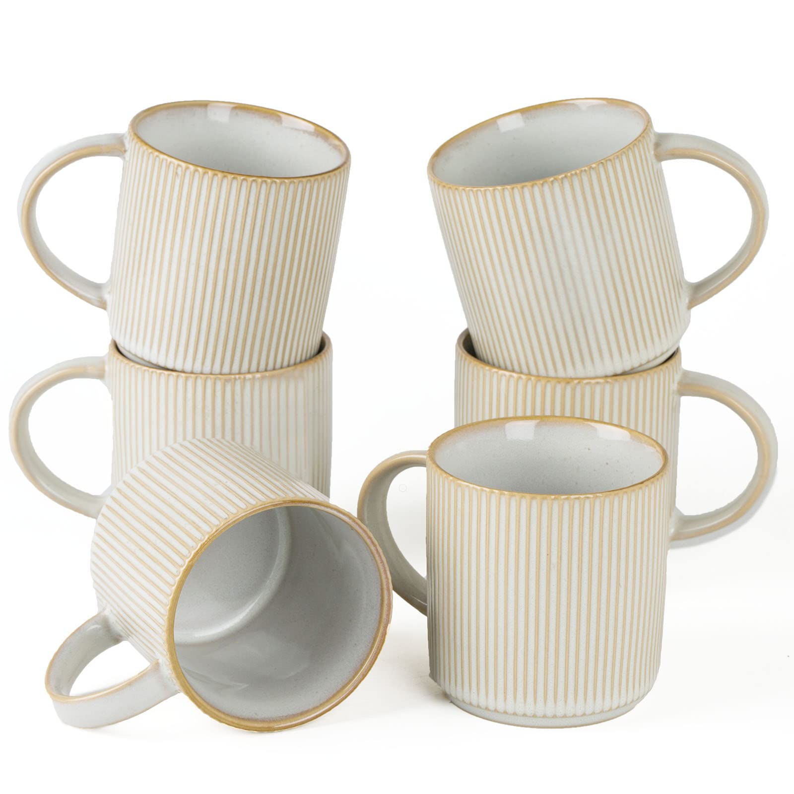 Famiware 12 oz Ceramic Coffee Mug Set of 6 - White Stoneware Cups with Handles for Coffee, Tea, Hot Chocolate & Milk - Durable Drinkware for Home, Office, Restaurant & Catering Use