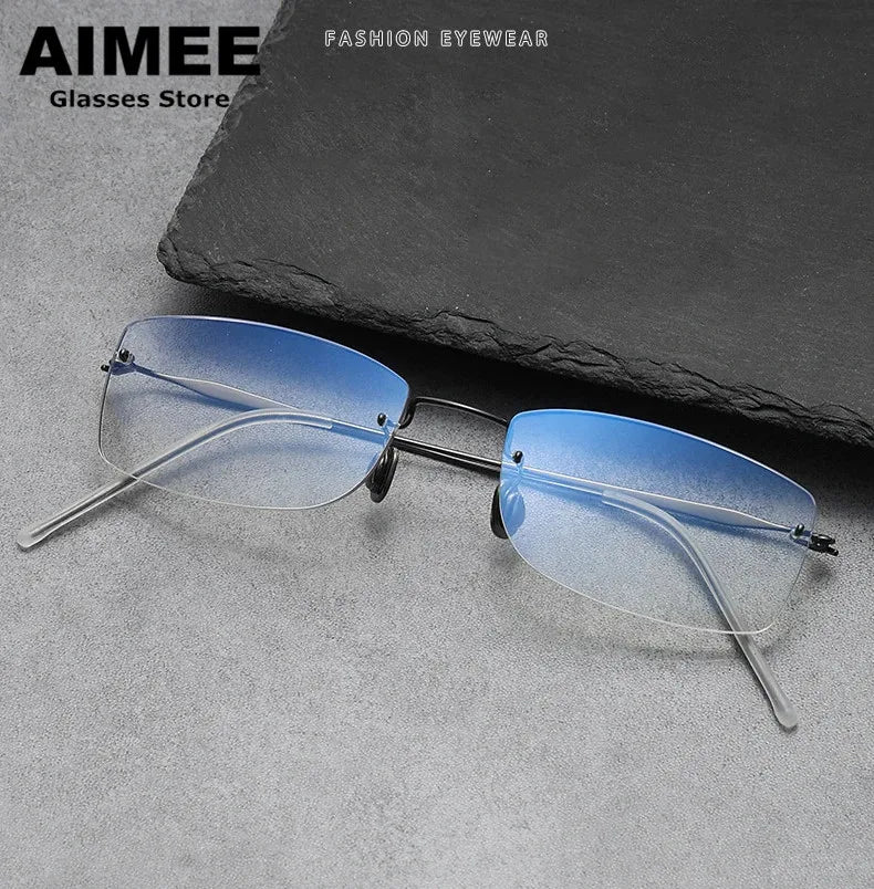 Unisex Rimless Rectangle Titanium Eyeglasses Frame 4214 - Lightweight & Durable for Work, Reading & Everyday Wear