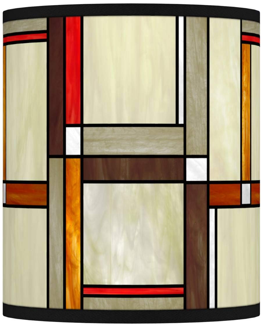 Modern Beige Cylinder Print Lamp Shade with Square Pattern - 10