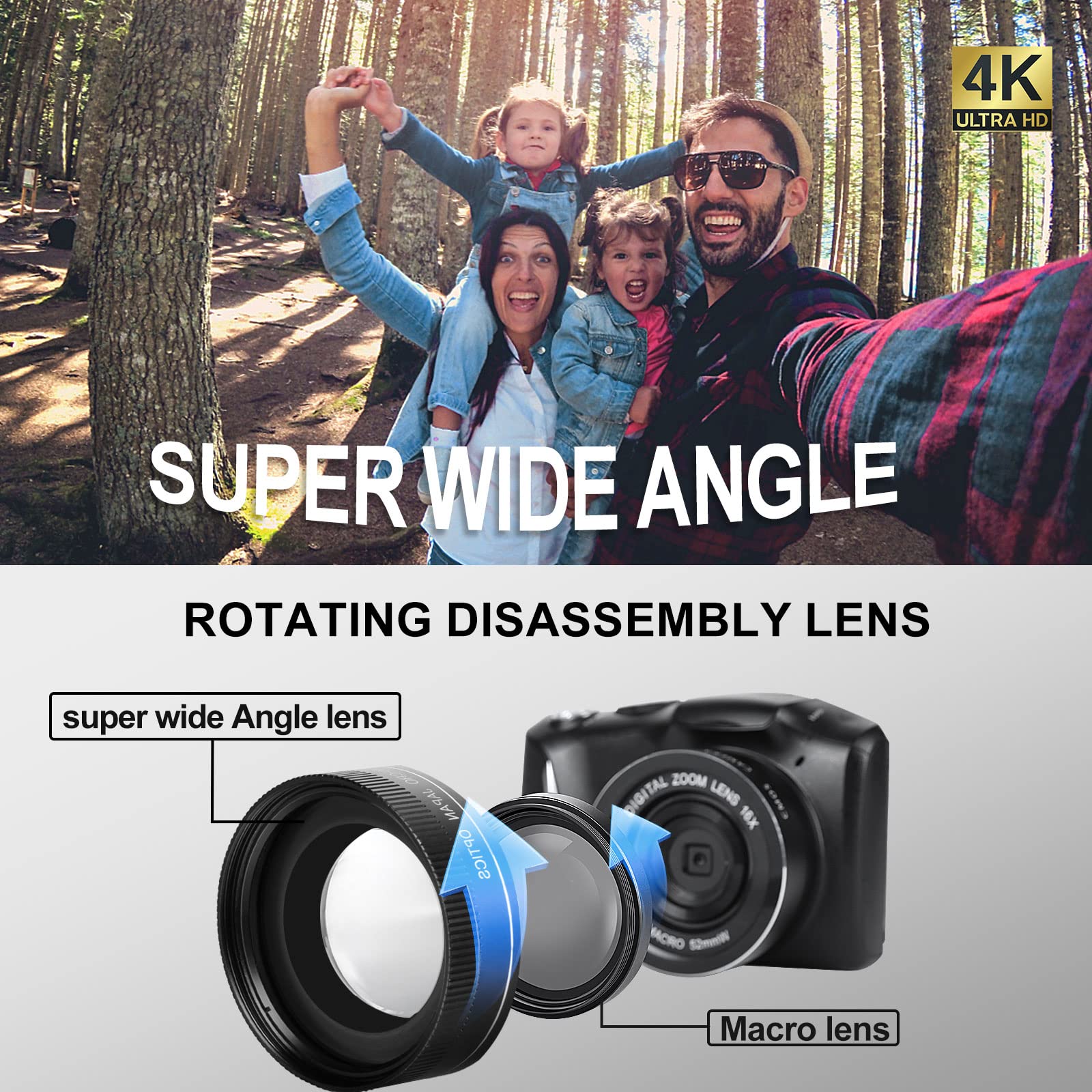 NBDCAM 4K Digital Camera with Wide & Macro Lens - 32GB SD Card Included - DSLR Camera for Photography, Vlogging & Travel - Beginner-Friendly Compact Bridge Camera for YouTube, TikTok & Outdoor Adventures