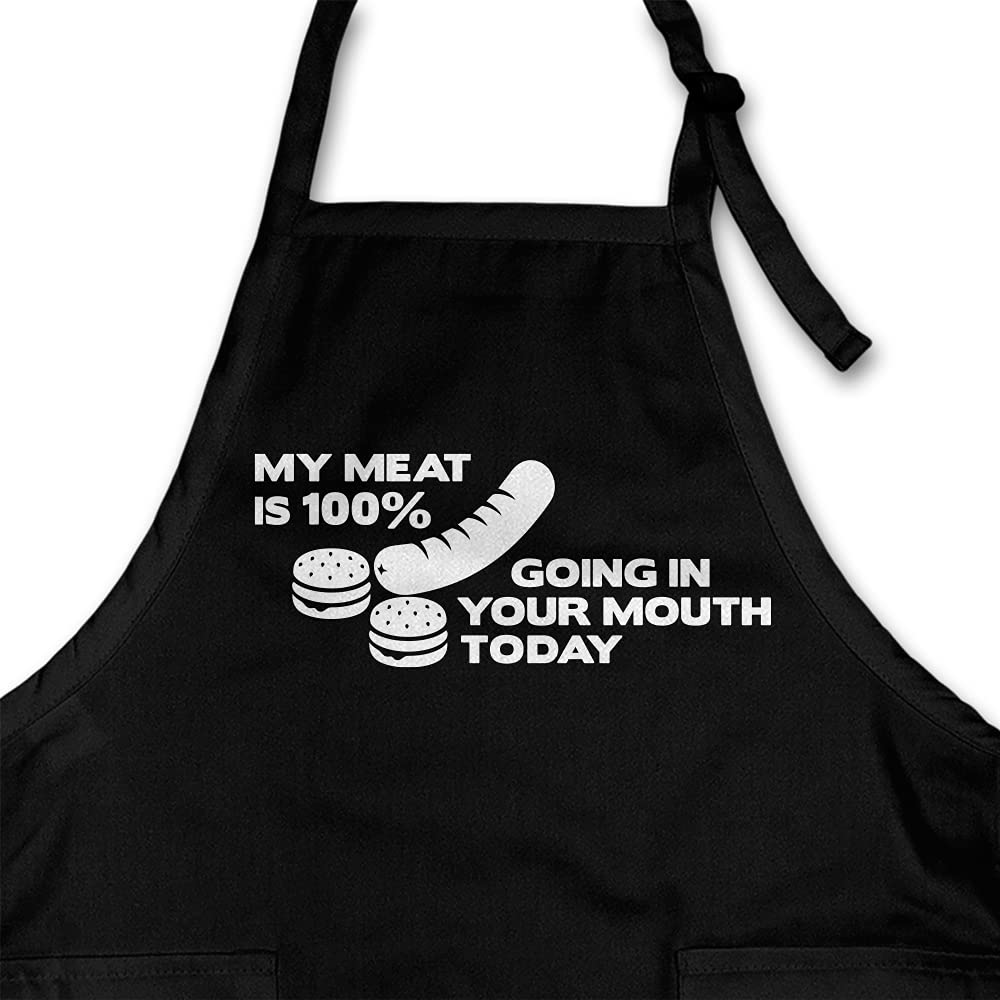 Funny BBQ Apron for Men - 'My Meat is 100% Going in Your Mouth' | Father's Day Gift for Dad | Grilling Apron for Chefs & BBQ Lovers | Perfect for Backyard Barbecues, Cookouts & Outdoor Cooking