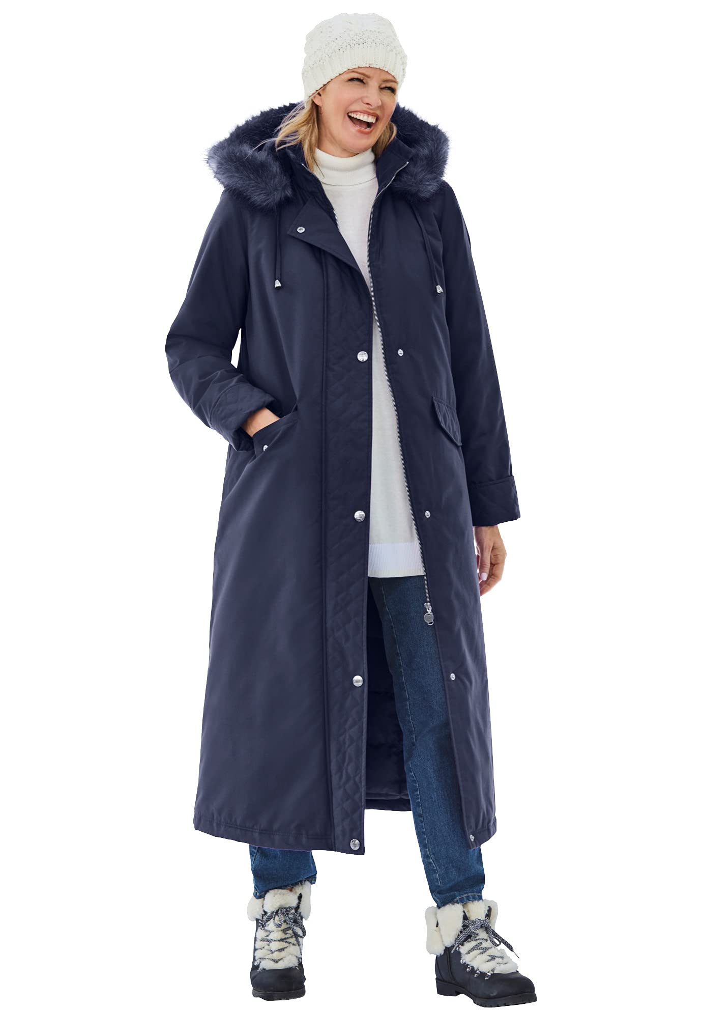 Woman Within Women's Plus Size Long Hooded Down Alternative Parka Coat - Warm Winter Outerwear for Cold Weather & Outdoor Activities
