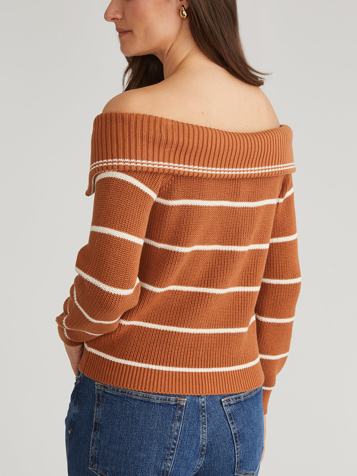 Sierra Women's Stripe Off Shoulder Pullover Sweater - Casual Long Sleeve Knit Top for Fall & Winter | Perfect for Date Night, Office Wear and Weekend Outings