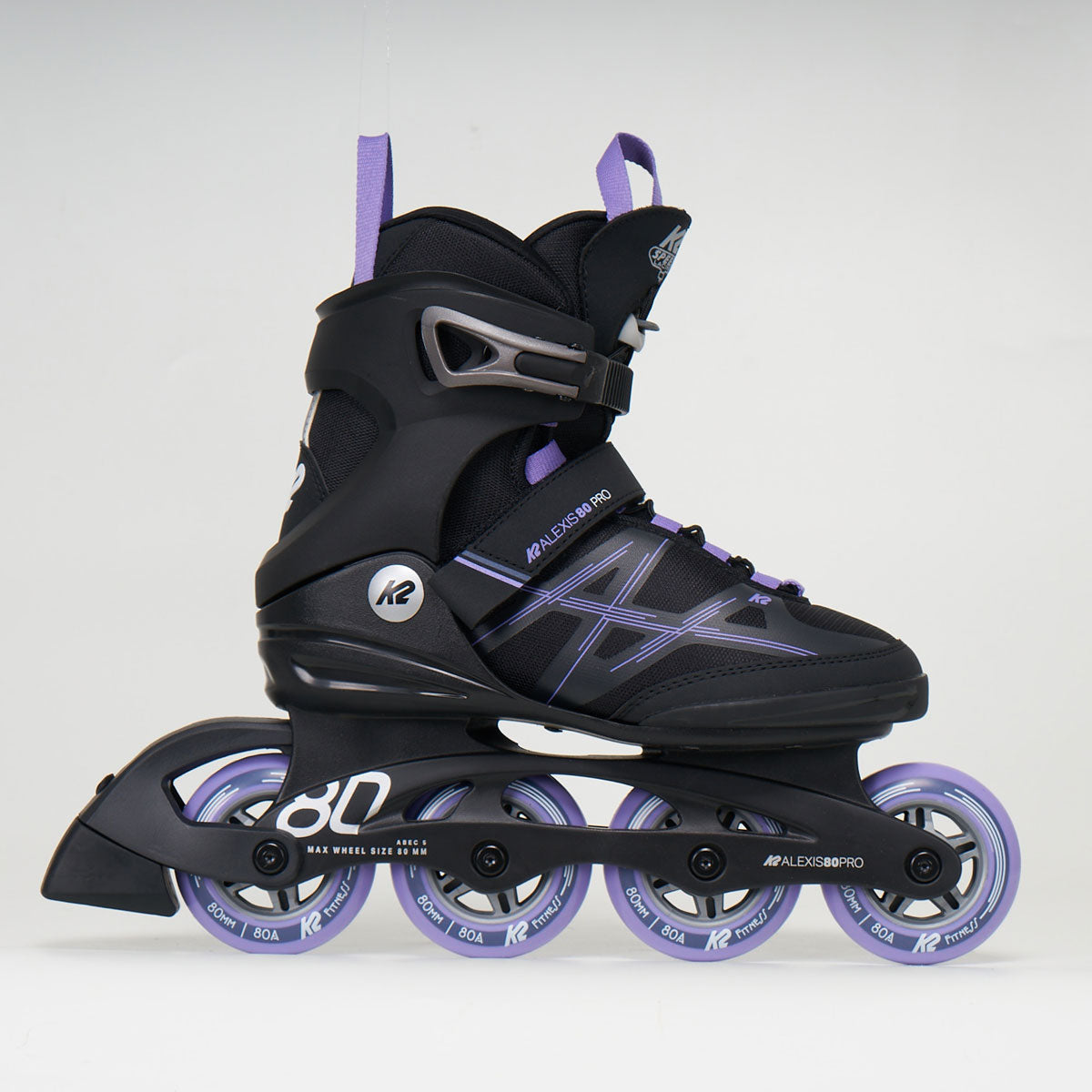 K2 Alexis 80 Pro Women's Inline Skates - Black & Lavender for Fitness, Outdoor Roller Skating & Speed Training