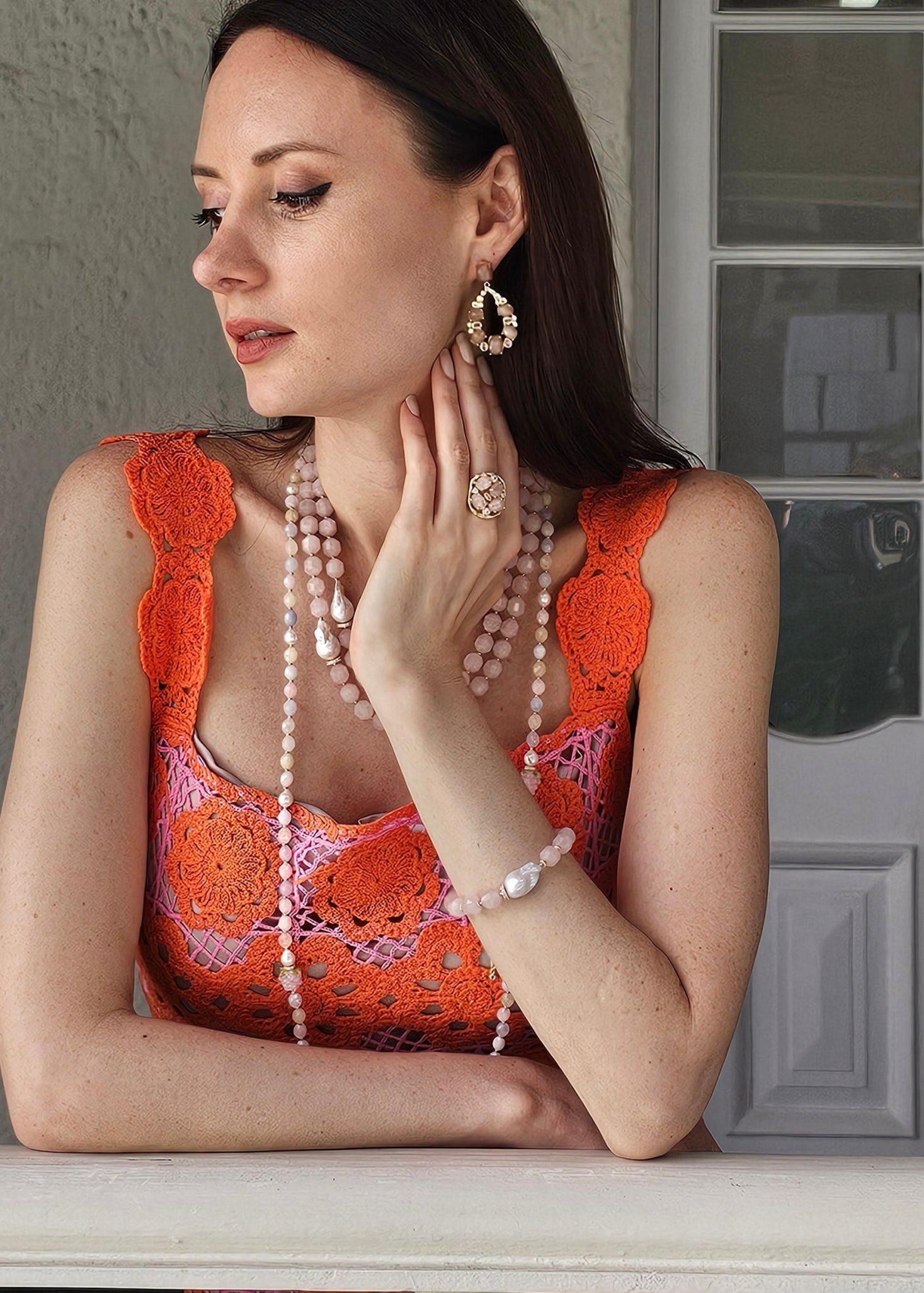 Faceted Rose Quartz & Baroque Pearl Adjustable Bracelet PB015 - Elegant Boho Jewelry for Women, Perfect for Everyday Wear, Gifts & Spiritual Healing