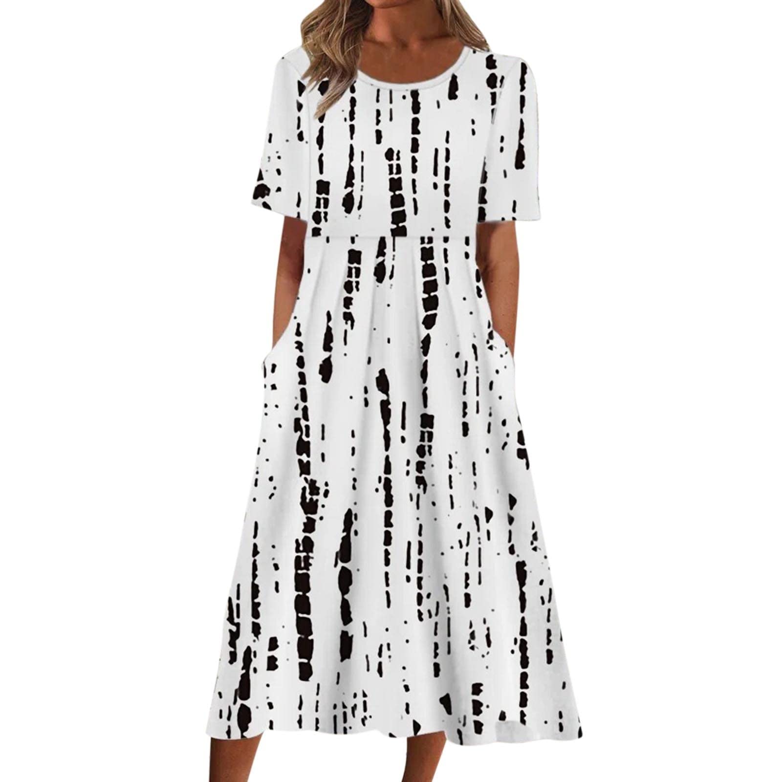 Women's Bohemian Summer Beach Dress - Casual Loose Fit Short Sleeve A-Line White Dress with Floral Print | Perfect for Vacation, Pool Party & Outdoor Activities