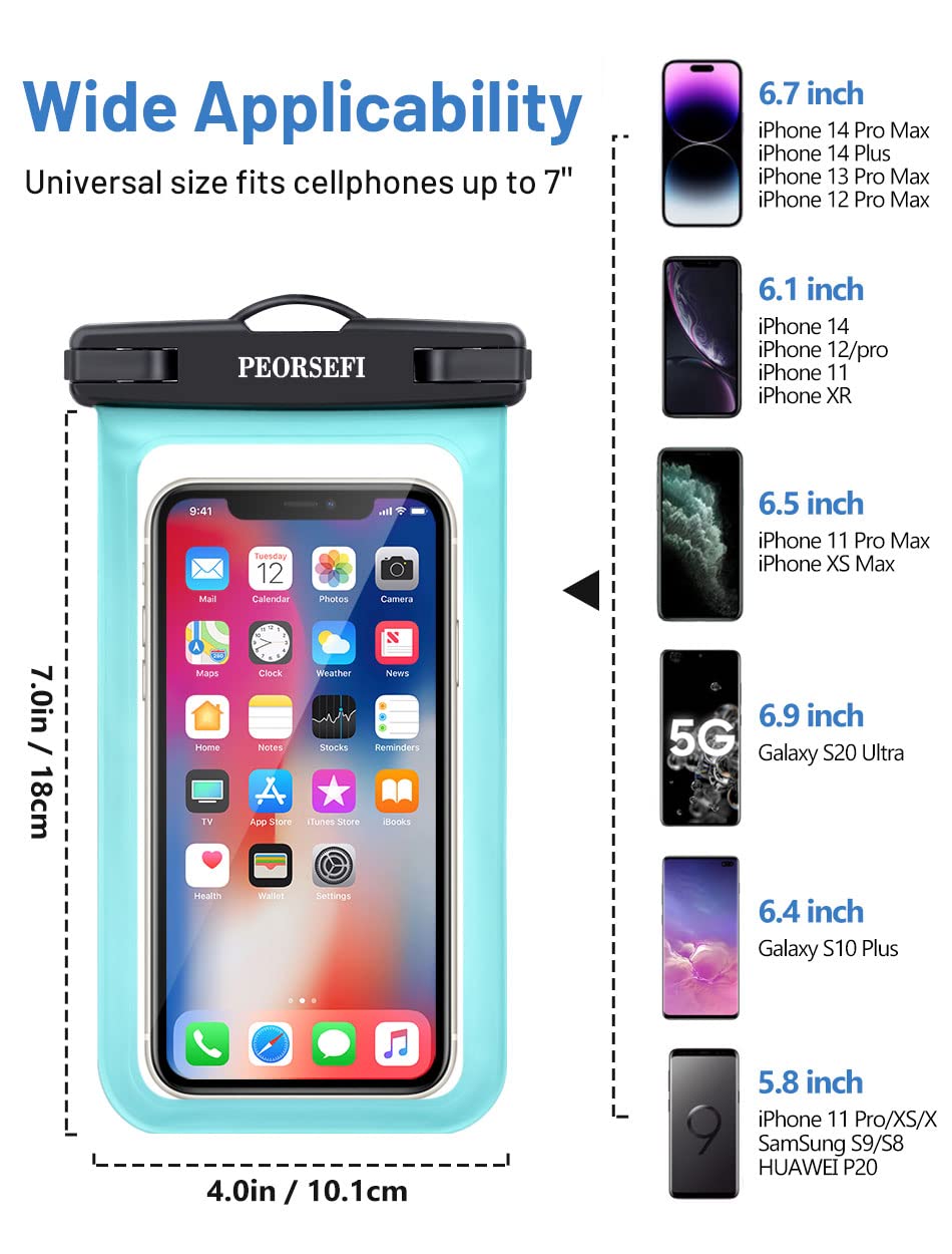 **Universal Waterproof Phone Pouch - IPX8 Waterproof Phone Case for iPhone 16/15/14/13/12 Pro Max/XS Plus & Galaxy S24+/S23 (Up to 7