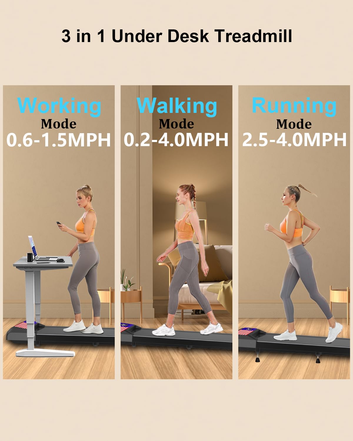 Under Desk Treadmill - 2.5HP Walking Pad Treadmill for Home & Office, 265 lbs Weight Capacity, Low Noise Jogging & Running Machine - Perfect for Small Spaces, Work from Home & Light Exercise