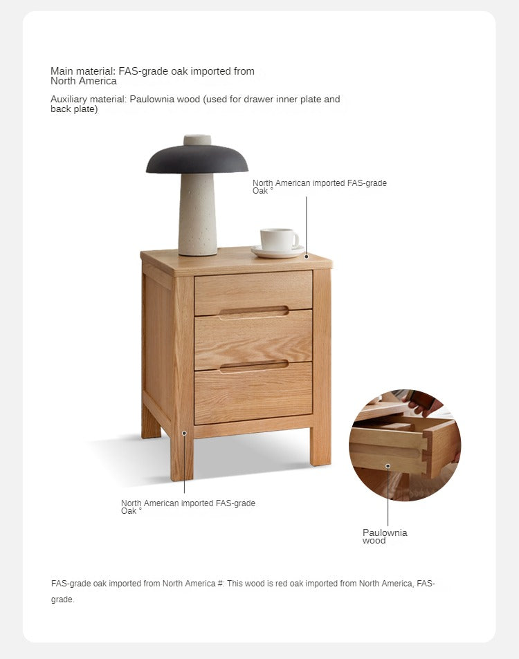 Solid Oak Wood Nightstand with 3 Drawers - Bedside Table for Bedroom, Living Room, or Office Storage