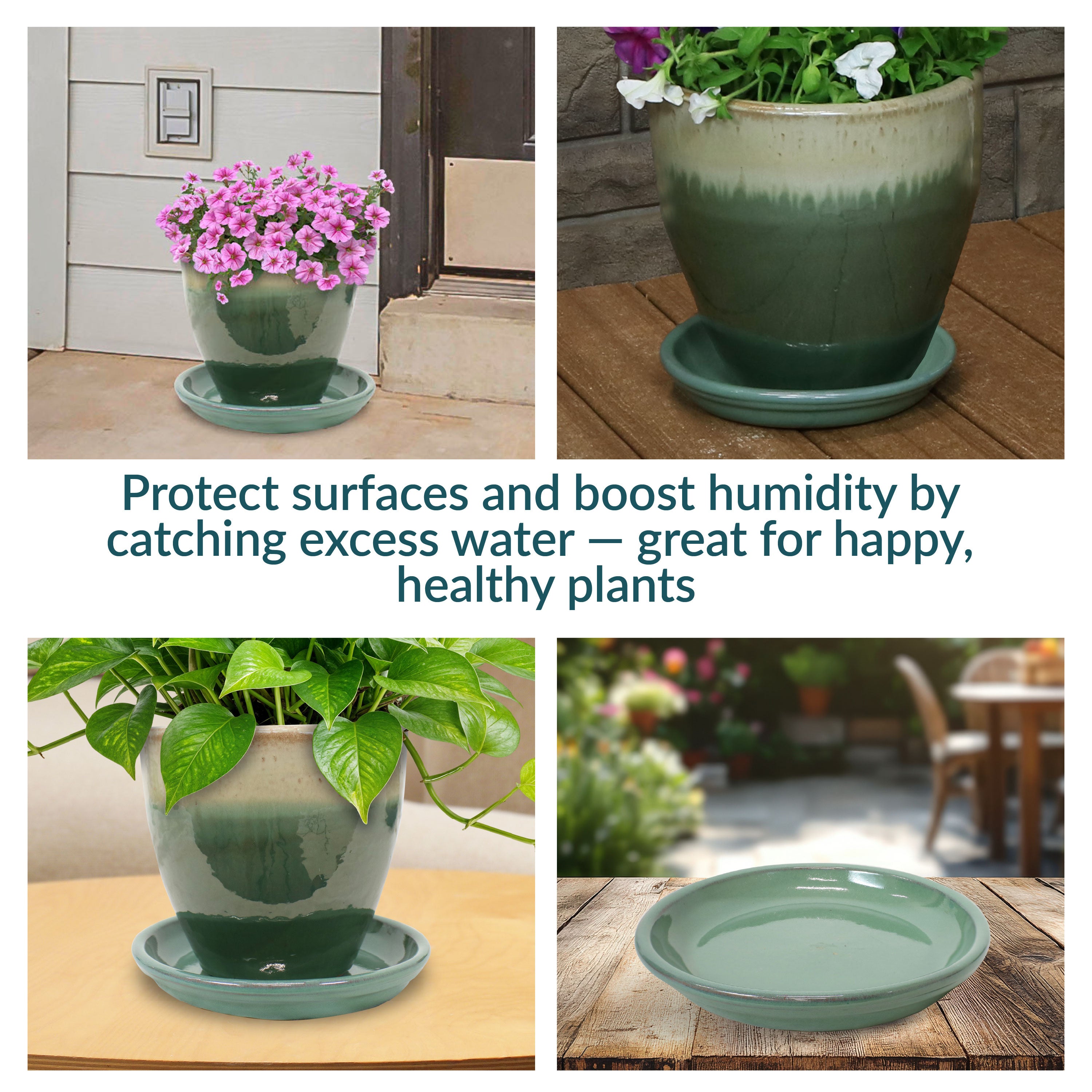 Sunnydaze 4-Pack Glazed Ceramic Plant Saucers for Indoor & Outdoor Potted Plants – Perfect for Home, Garden, and Patio Decor