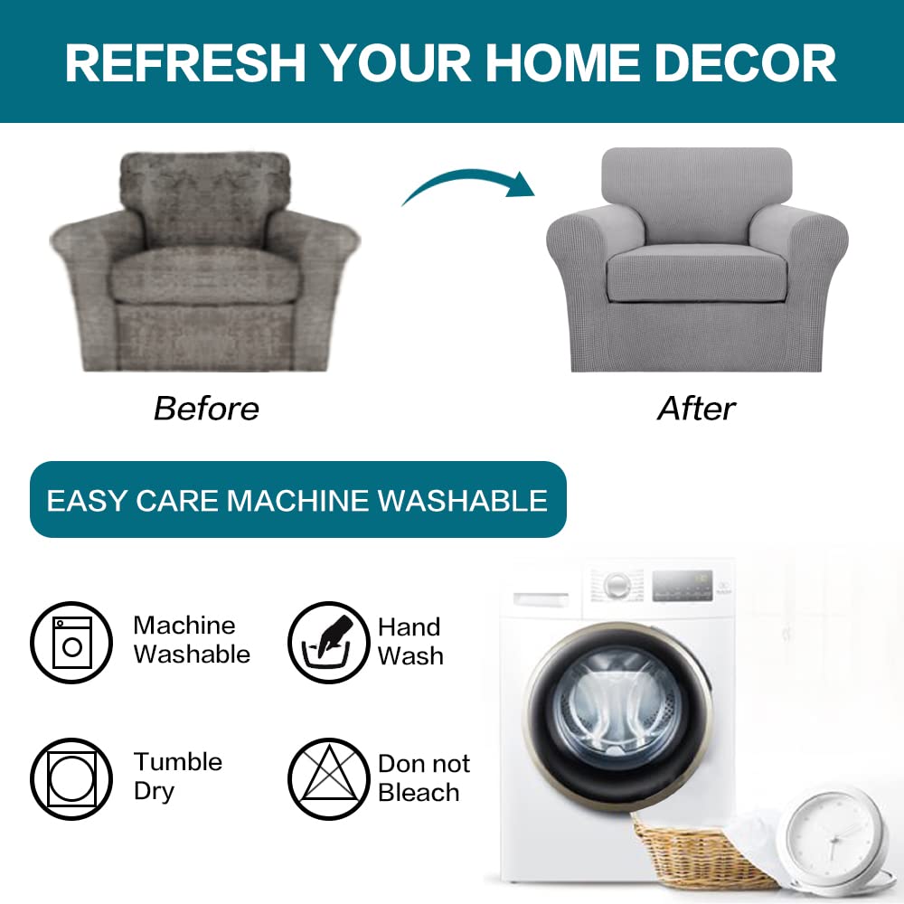 2-Piece Jacquard Chair Slipcovers for Living Room - Turquoise Armchair & Sofa Covers with Matching Cushion Covers - Durable Furniture Protectors for Home, Office, and Dining Room Decor