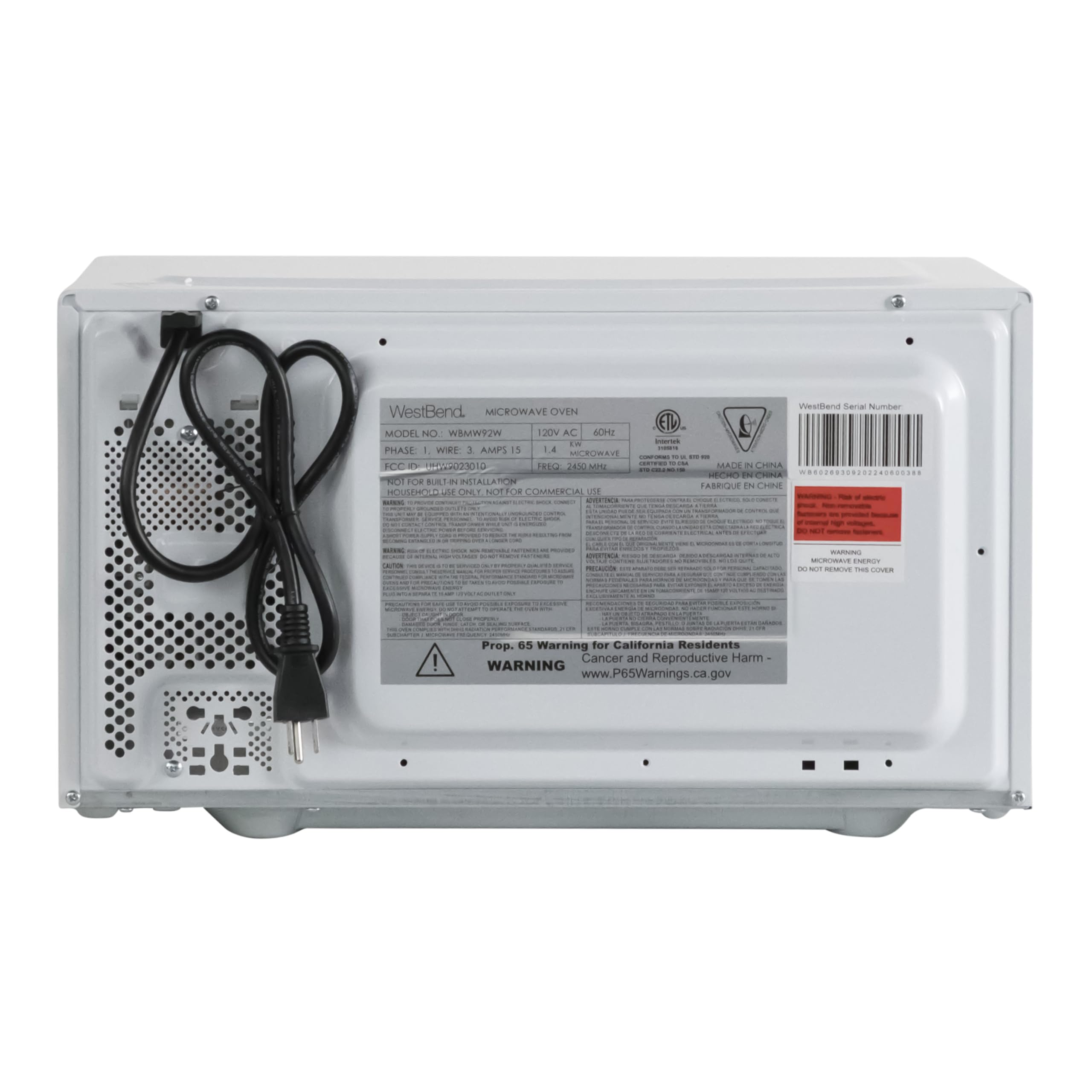 West Bend WBMW92W 900-Watt Compact Microwave Oven with 6 Pre-Programmed Settings, Speed Defrost, Electronic Controls & Glass Turntable - Perfect for Small Kitchens, Dorms & Offices (White)