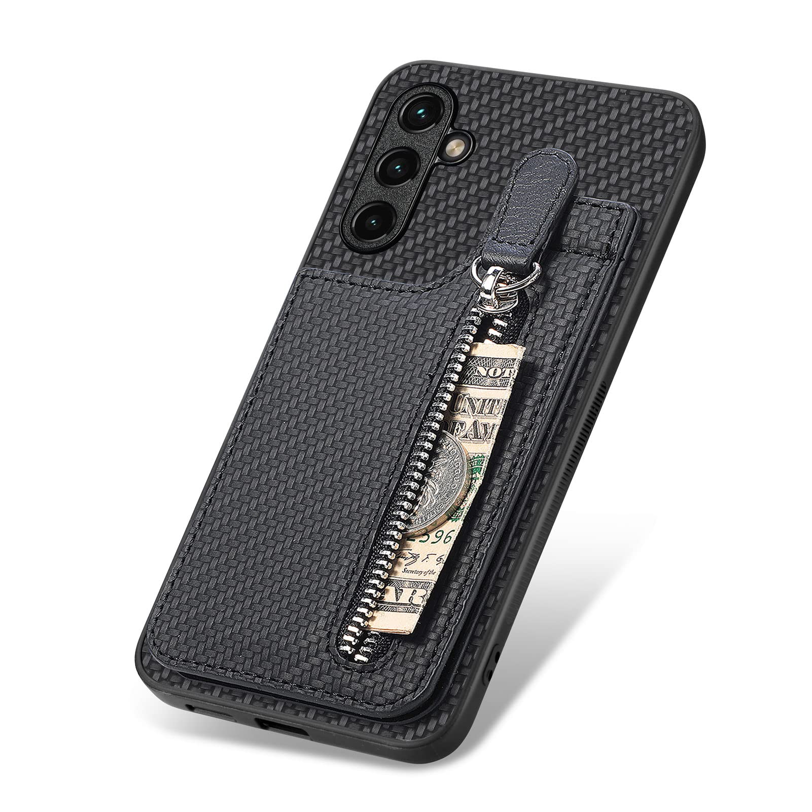 Premium PU Leather Zipper Wallet Case for Samsung Galaxy A02S - RFID Blocking Card Holder, Magnetic Kickstand & Secure Closure | Perfect for Daily Use, Travel & Business (Black)